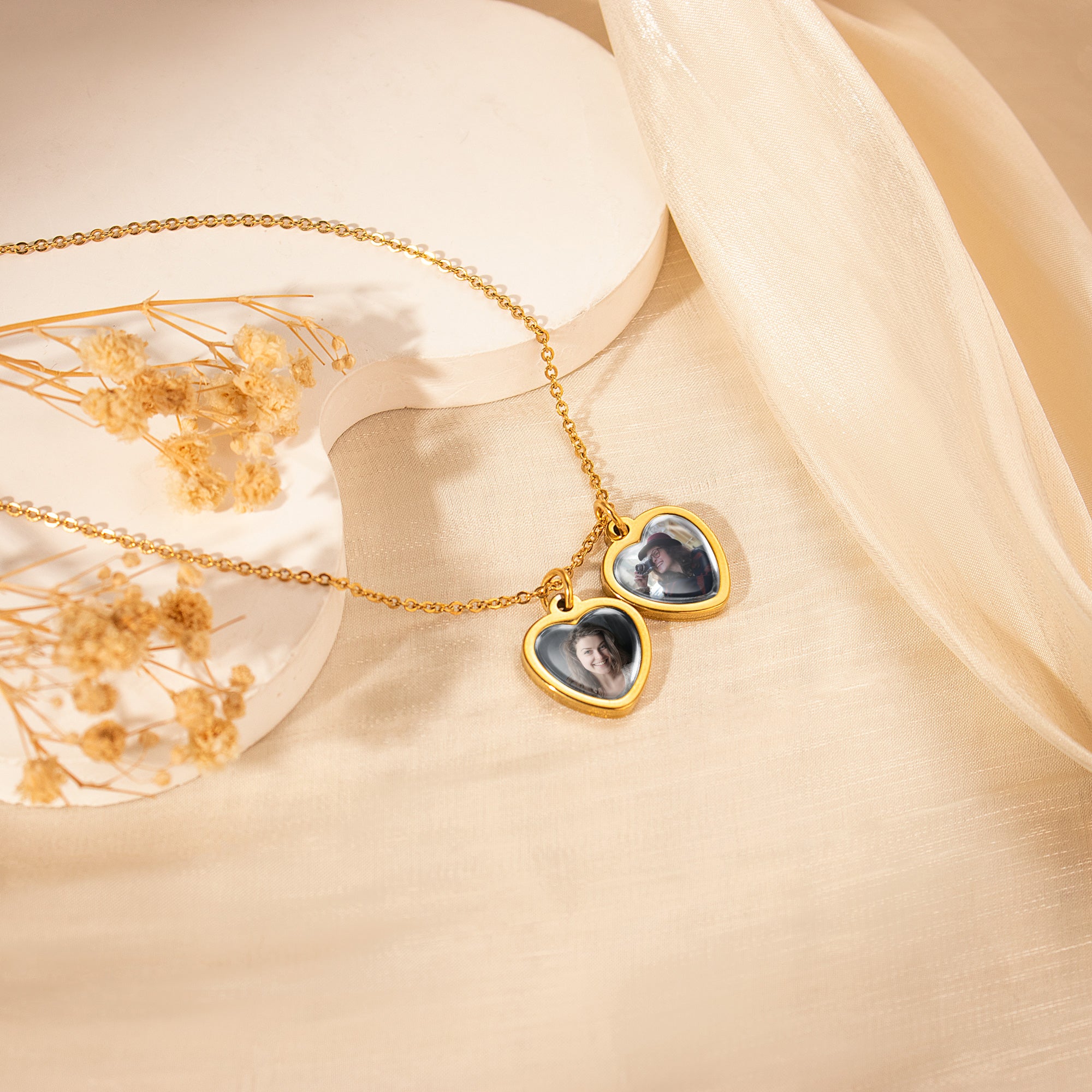 Heart Photo Necklace with Glass Dome Cab