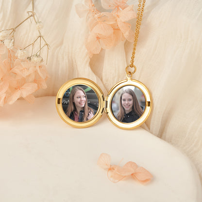 Custom Birth Flower and Name Photo Locket Necklace