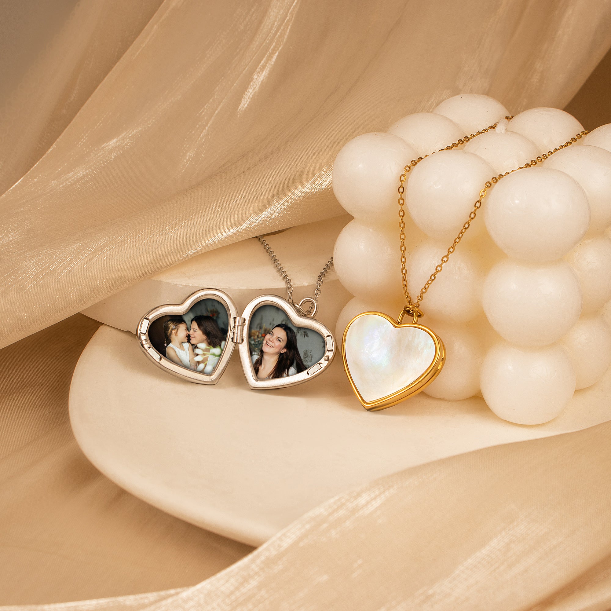 Pearl Heart Photo Locket Necklace