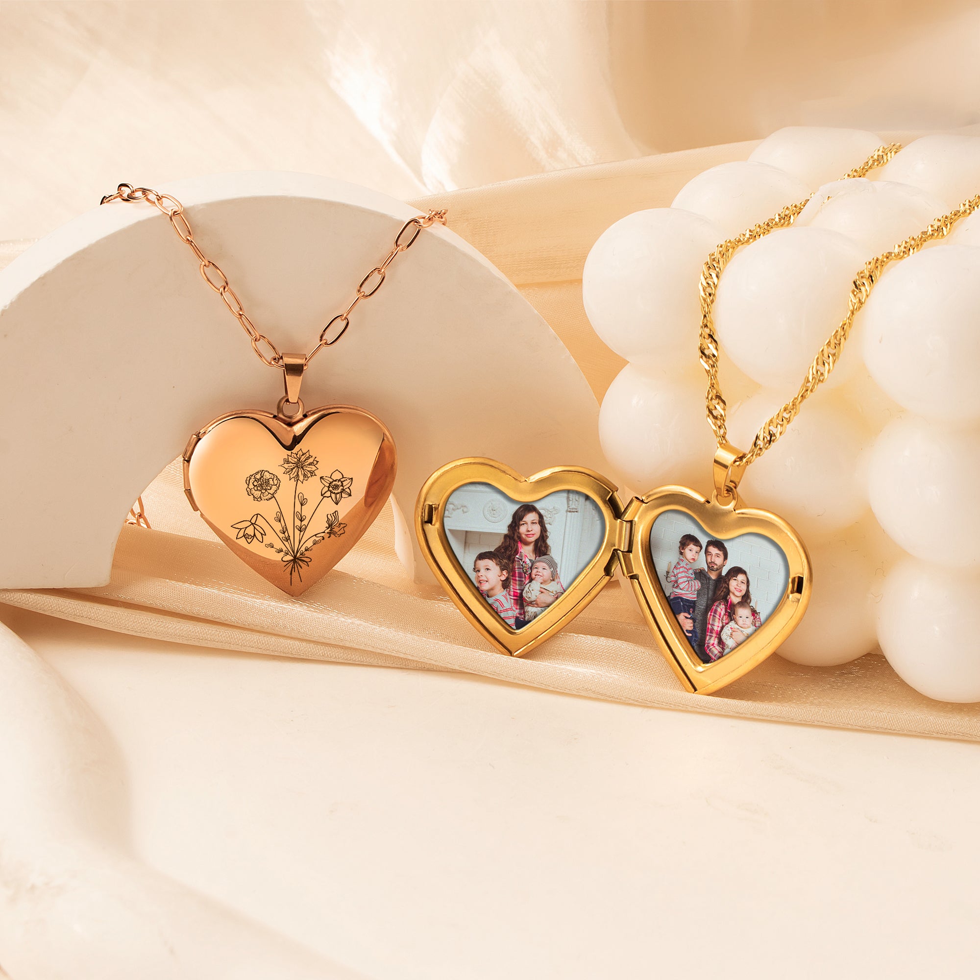Flower Bouquet Heart Photo Locket Necklace