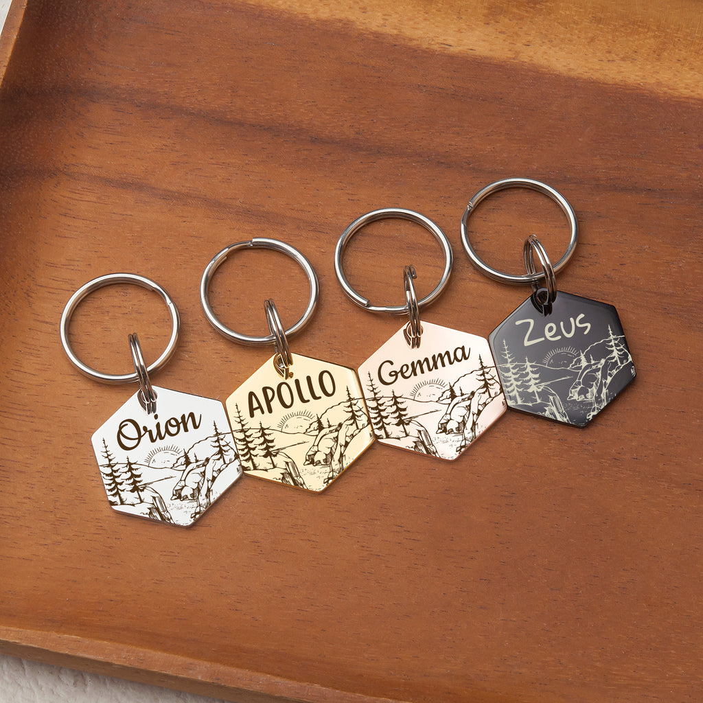 Hexagon Mountain Sunrise Pet ID Dog Tag