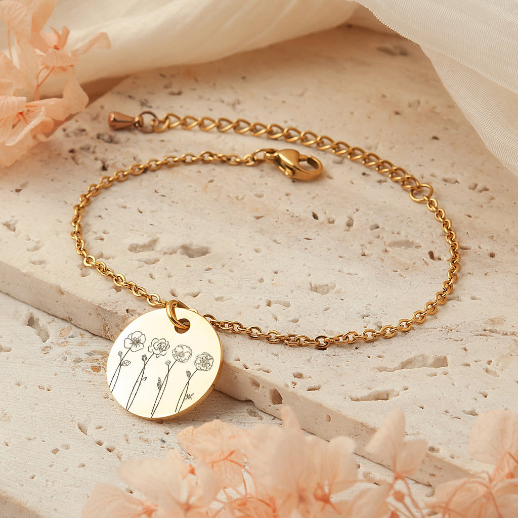 Custom Birth Flower Garden Charm Stainless Steel Bracelet