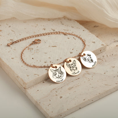 Personalized Pet Portrait Stainless Steel Charm Bracelet