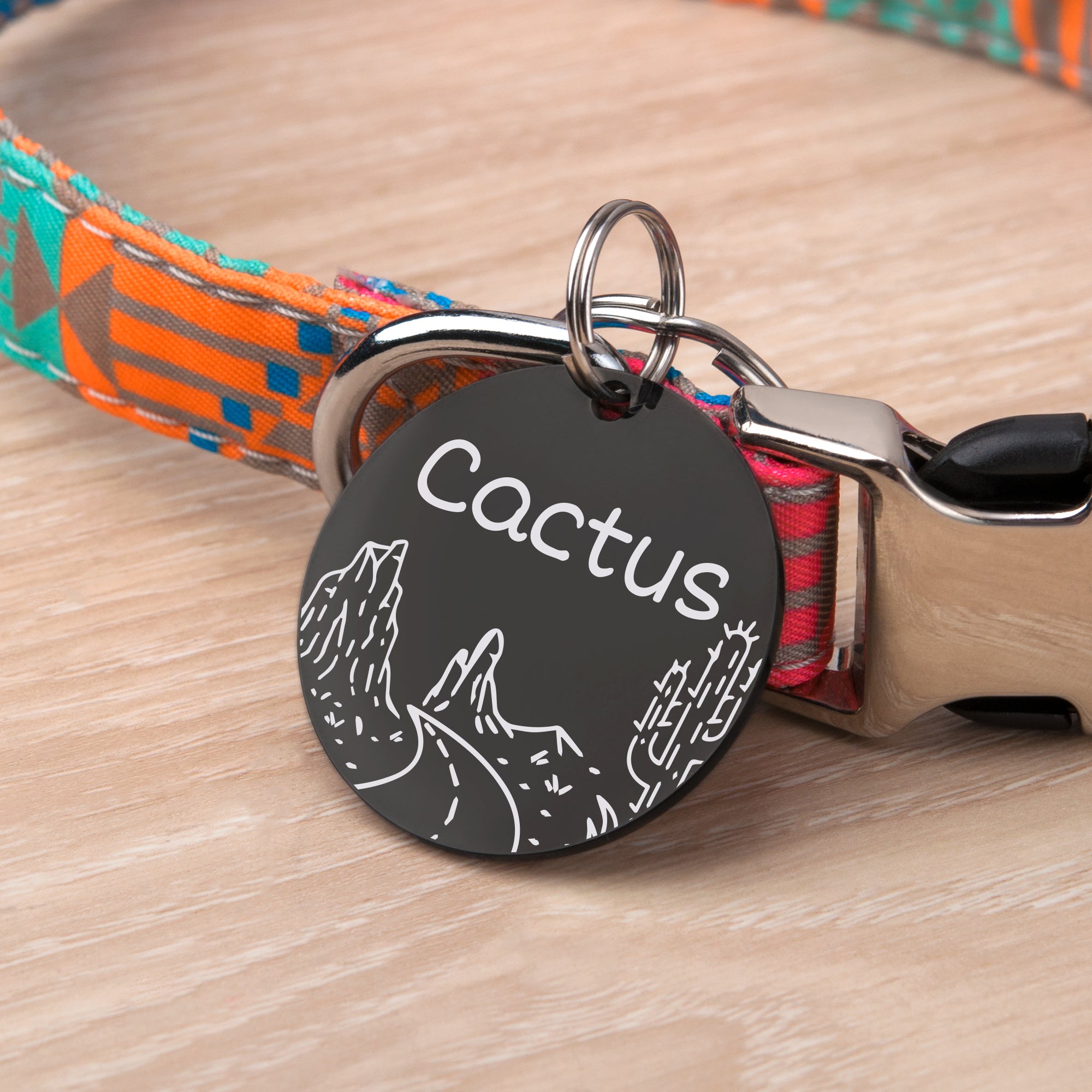 Rocky Road Cactus Round Pet ID Dog Tag