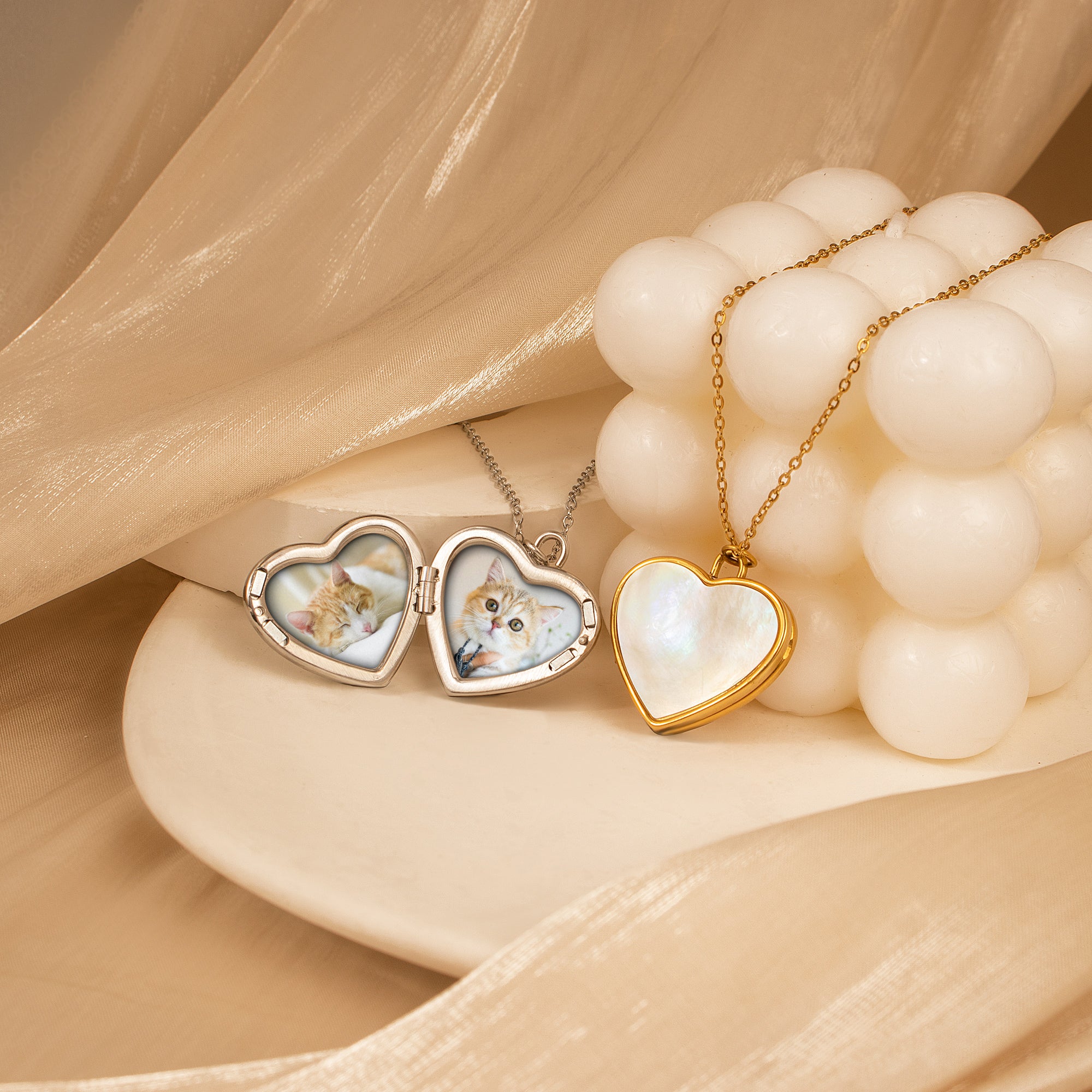 Pearl Heart Pet Memorial Photo Locket Necklace