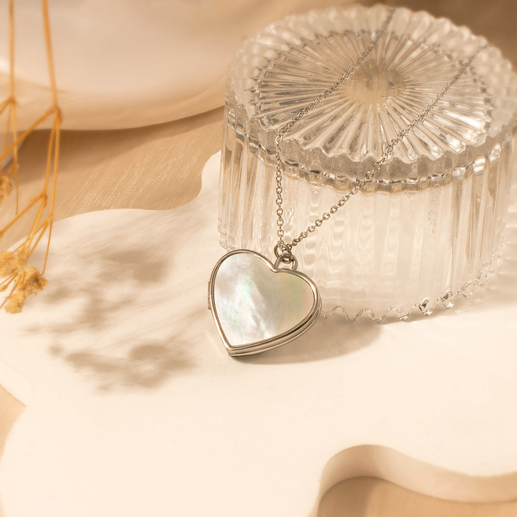 Pearl Heart Pet Memorial Photo Locket Necklace