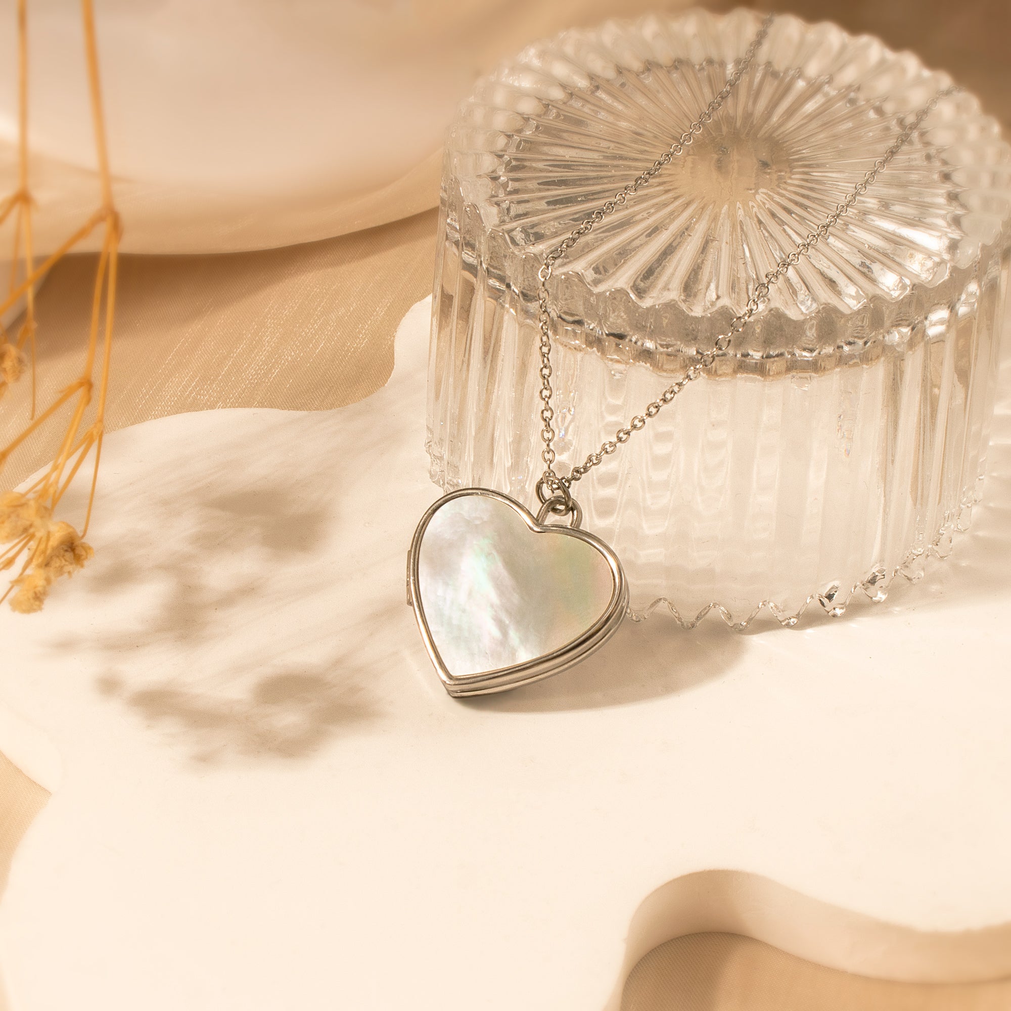 Pearl Heart Pet Memorial Photo Locket Necklace