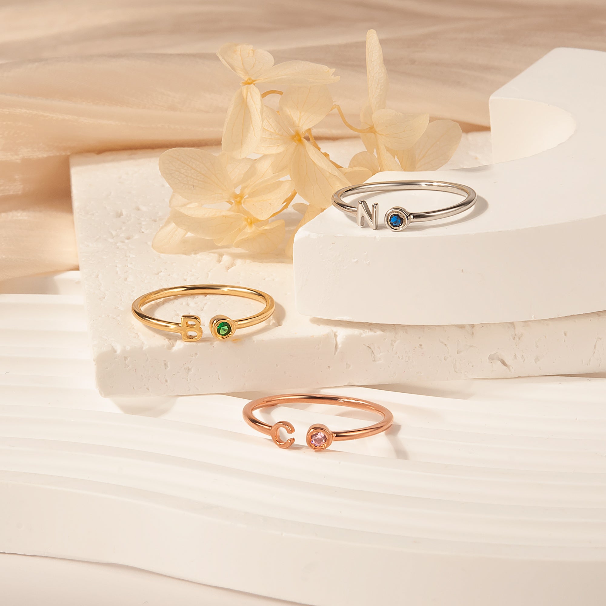 Parallel Initial Birthstone Ring