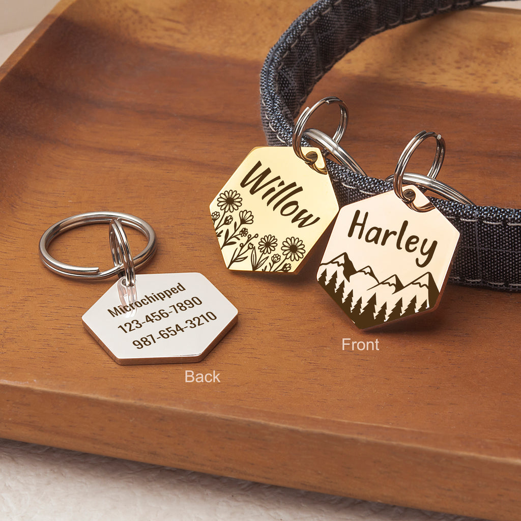 Personalized Hexagon Stainless Steel Pet ID Tag