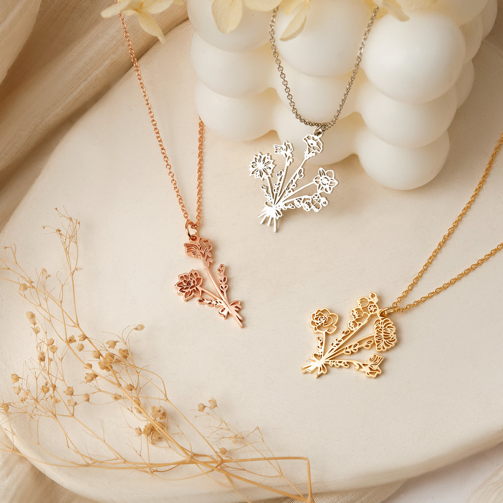 Birth Flower Bouquet Necklace