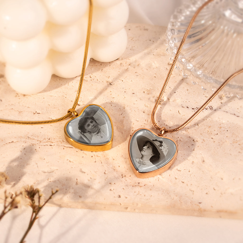 Heart Memorial Ashes Holder Necklace with Photo