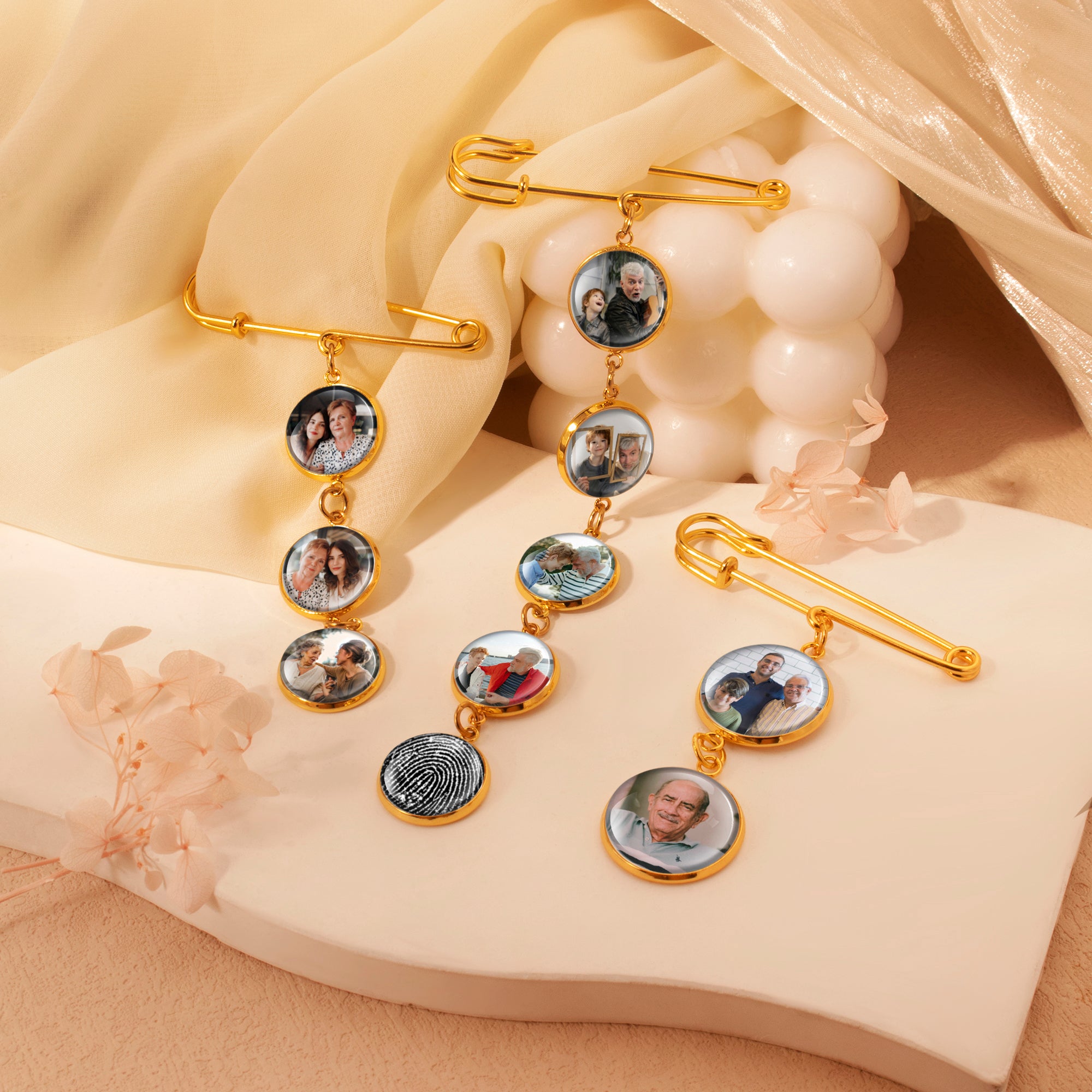 Vertical Round Graduation Photo Brooch Pin