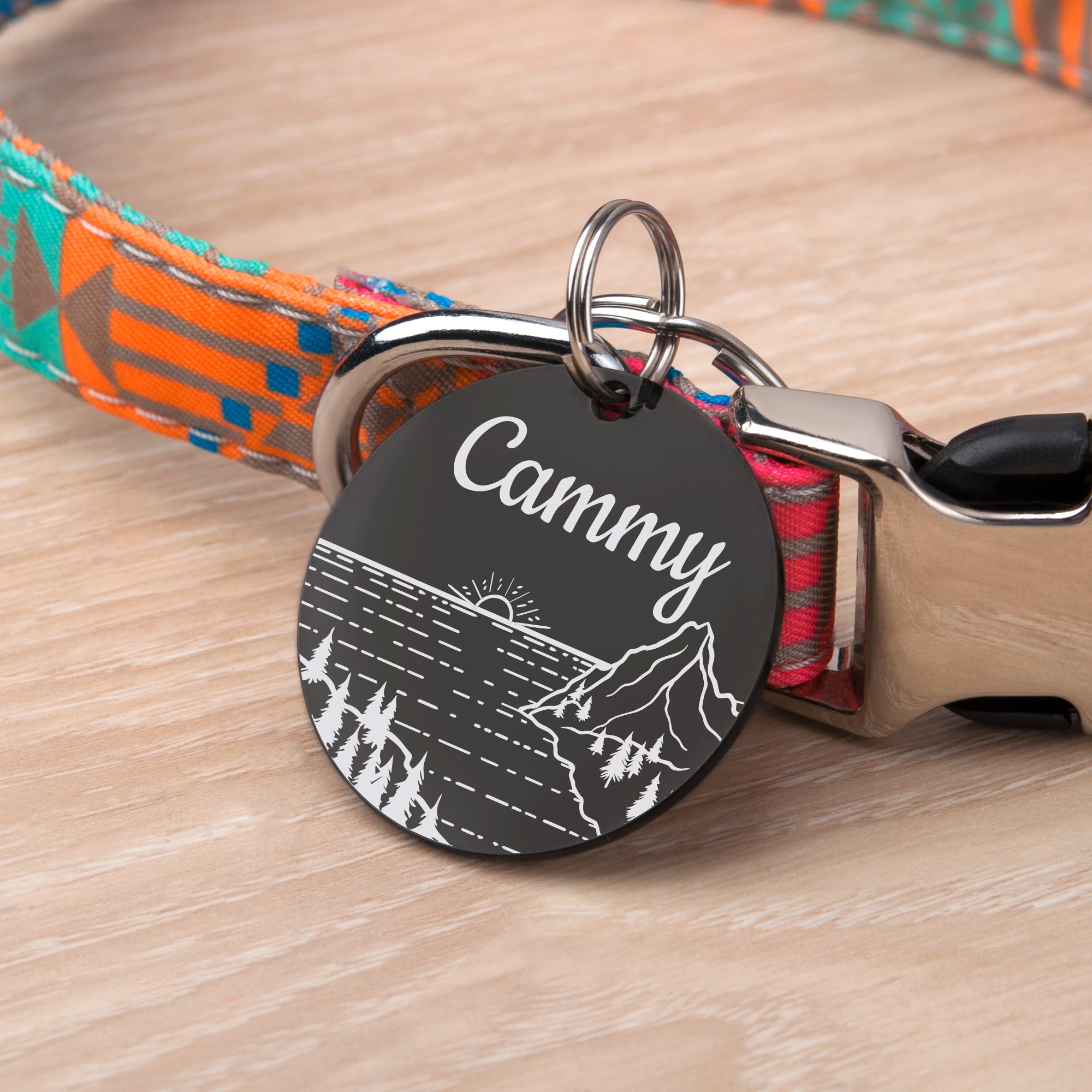 Sunset by the Bay Round Pet ID Dog Tag