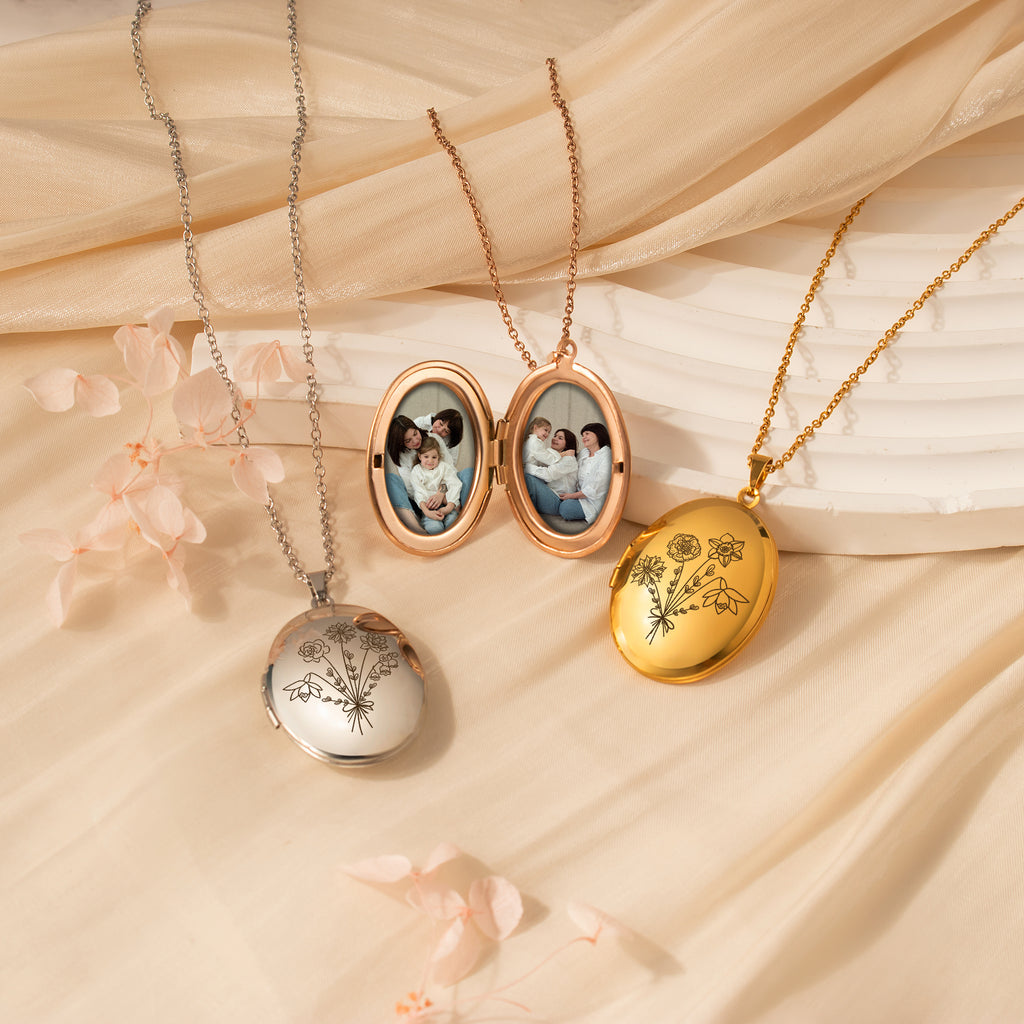 Oval Build Your Own Bouquet Photo Locket Necklace