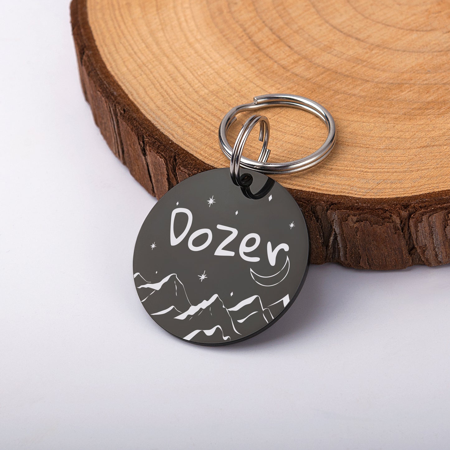 Personalized Mountain Moon Round Shaped Pet ID Dog Tag for Cat or Dog