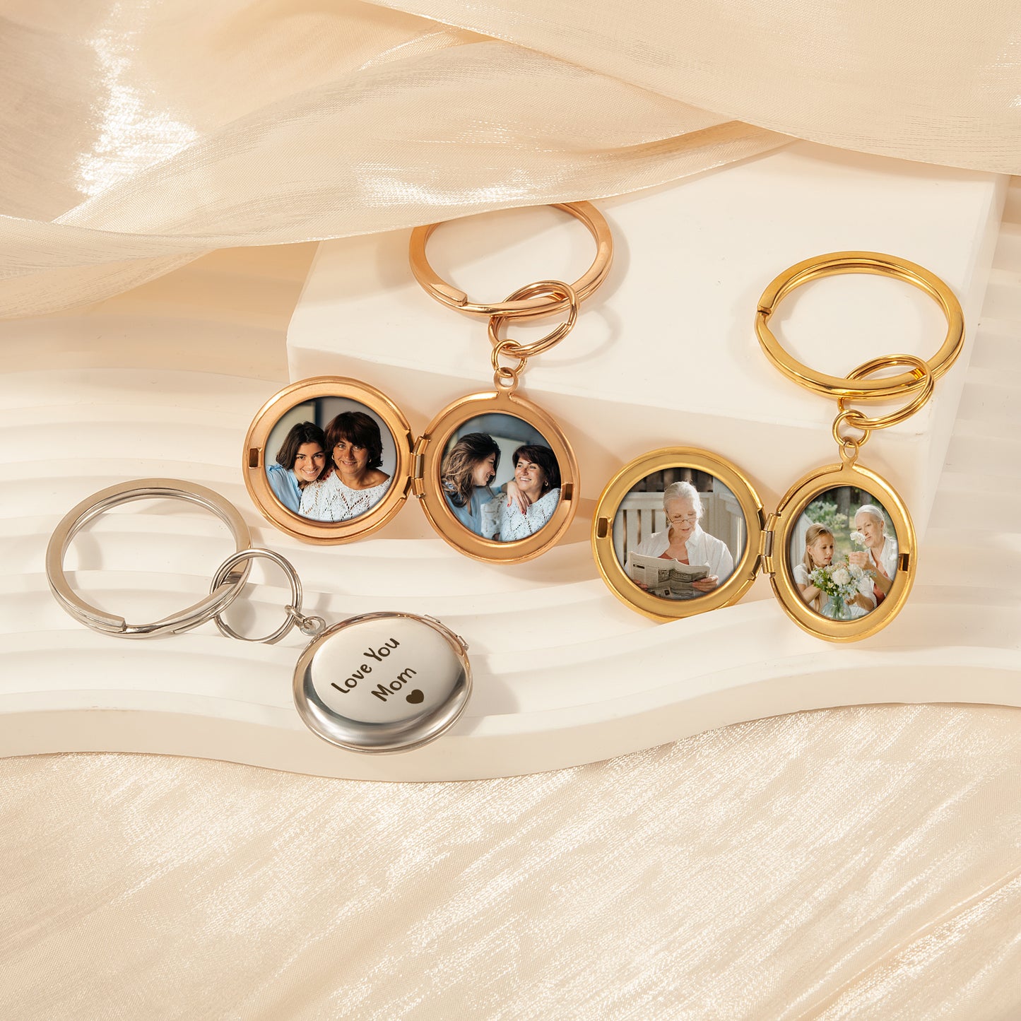 Custom Flower Garden Photo Locket Key Chain