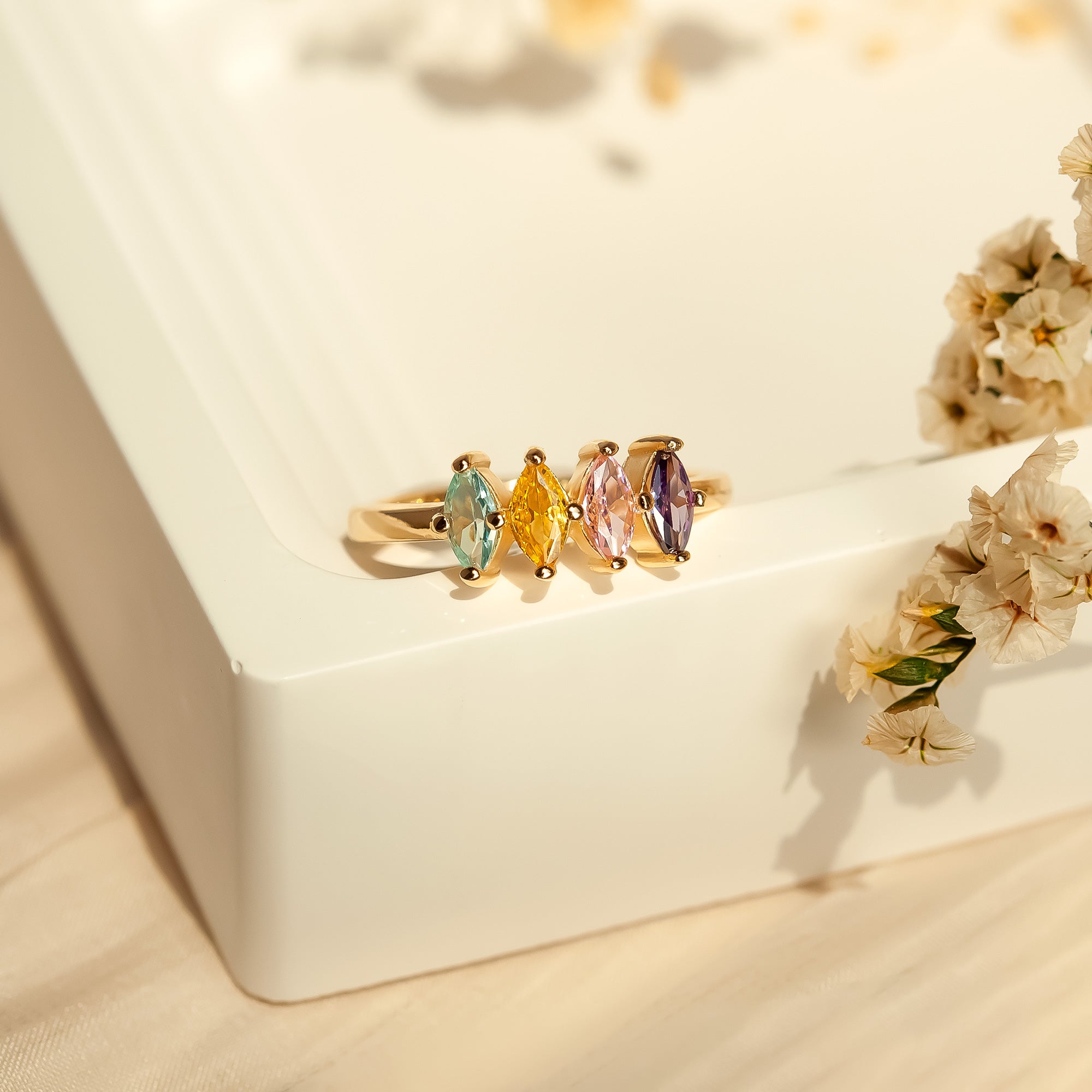 Custom Diamond Shaped Birthstone Ring