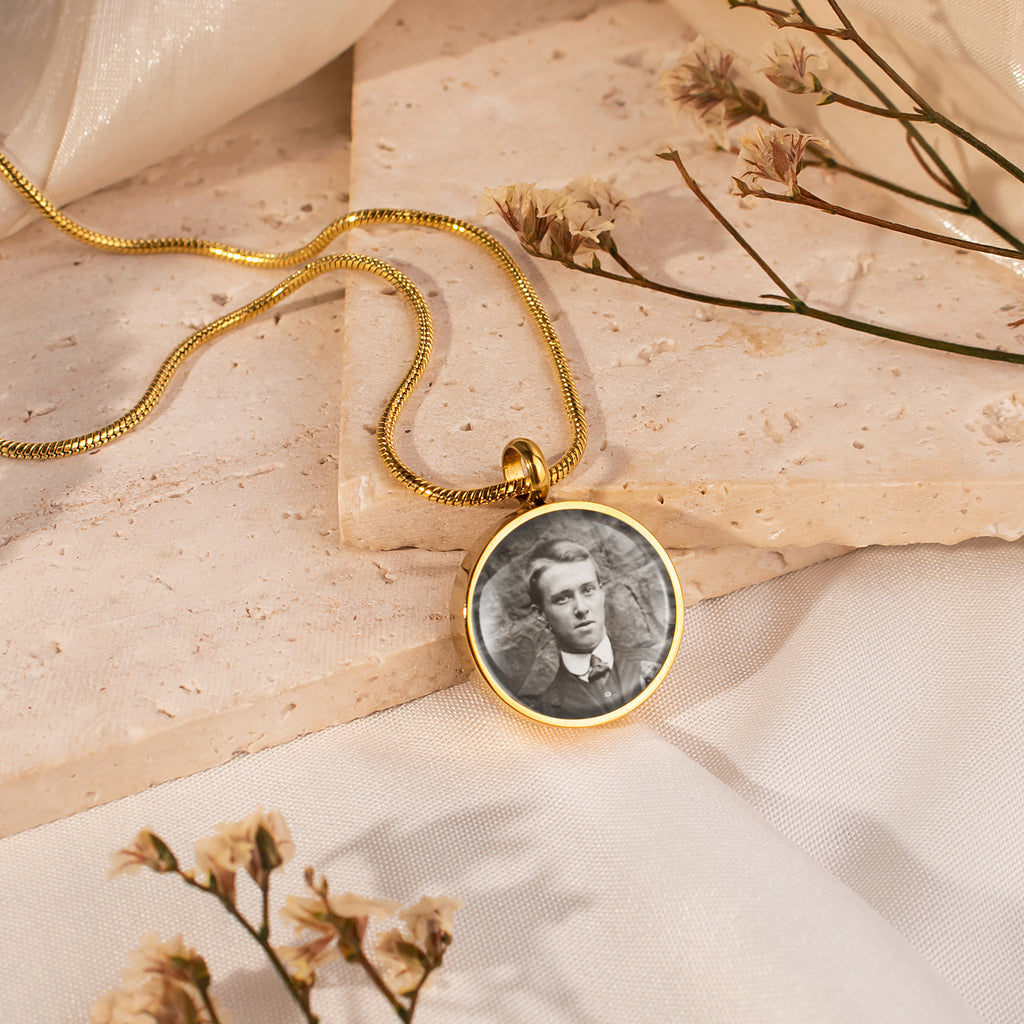 Round Memorial Ashes Holder Necklace with Photo