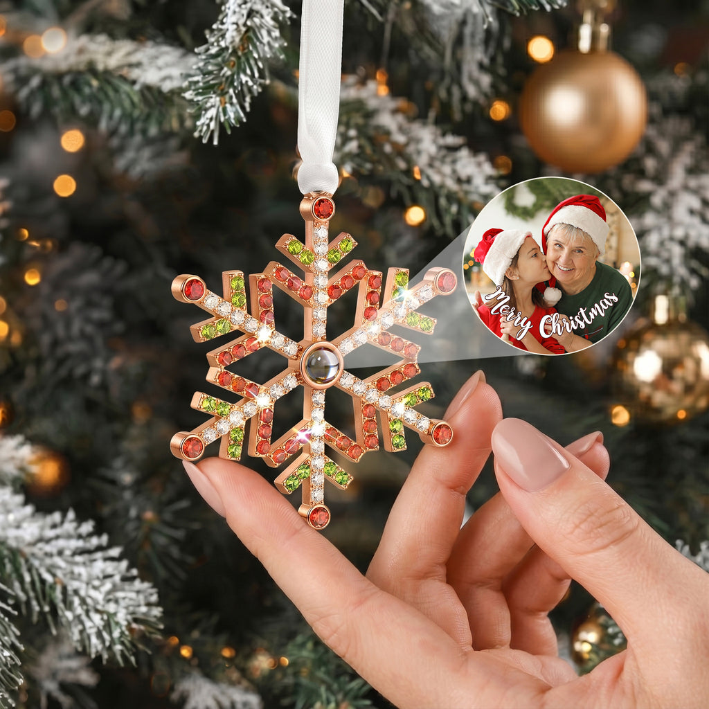 Colorful Rhinestone Snowflake Photo Projection Christmas Ornament