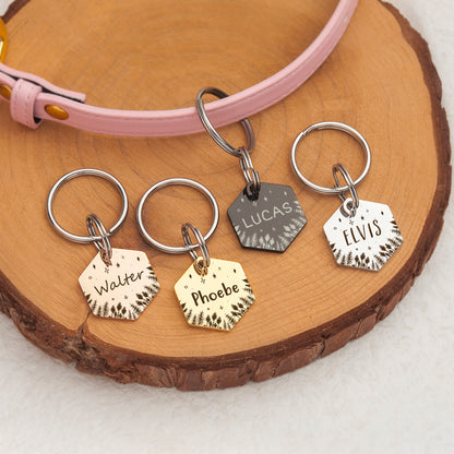 Personalized Woods and Stars Hexagon Shaped Pet ID Dog Tag for Cat or Dog