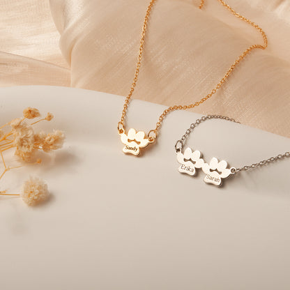 Personalized Horizontal Paw Print Charm Necklace