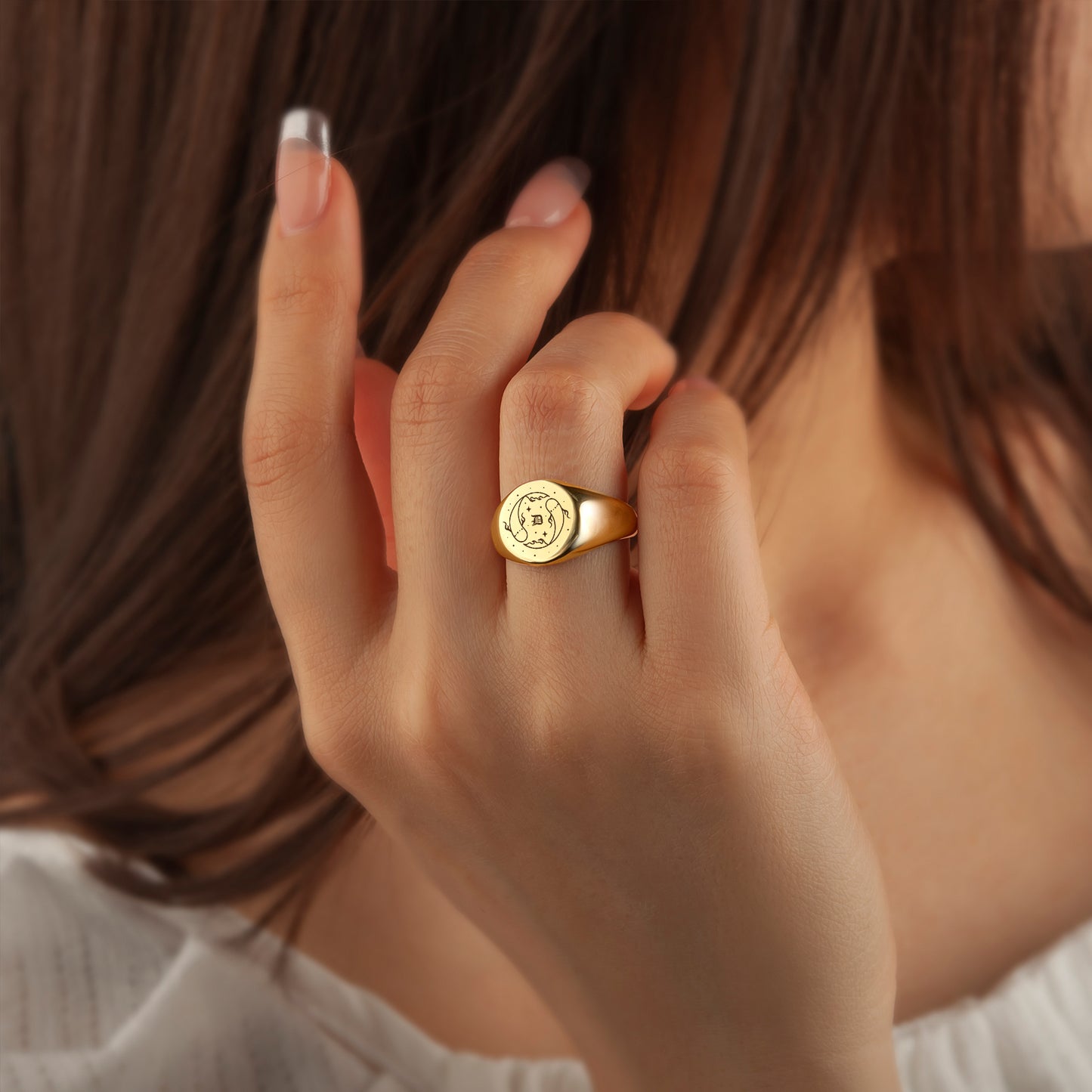 Custom Initial and Constellation Engraved Signet Ring