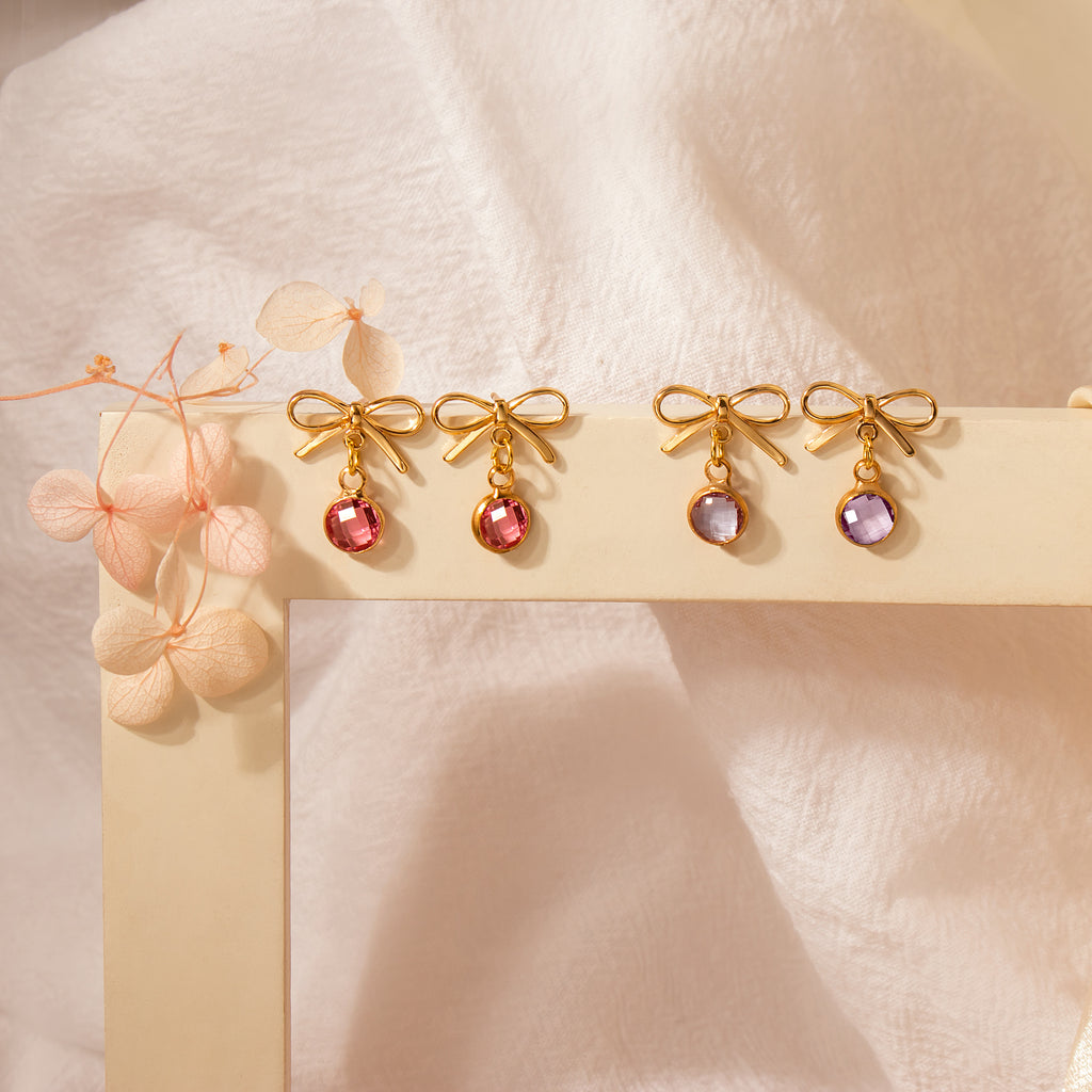 Birthstone Bow Earring