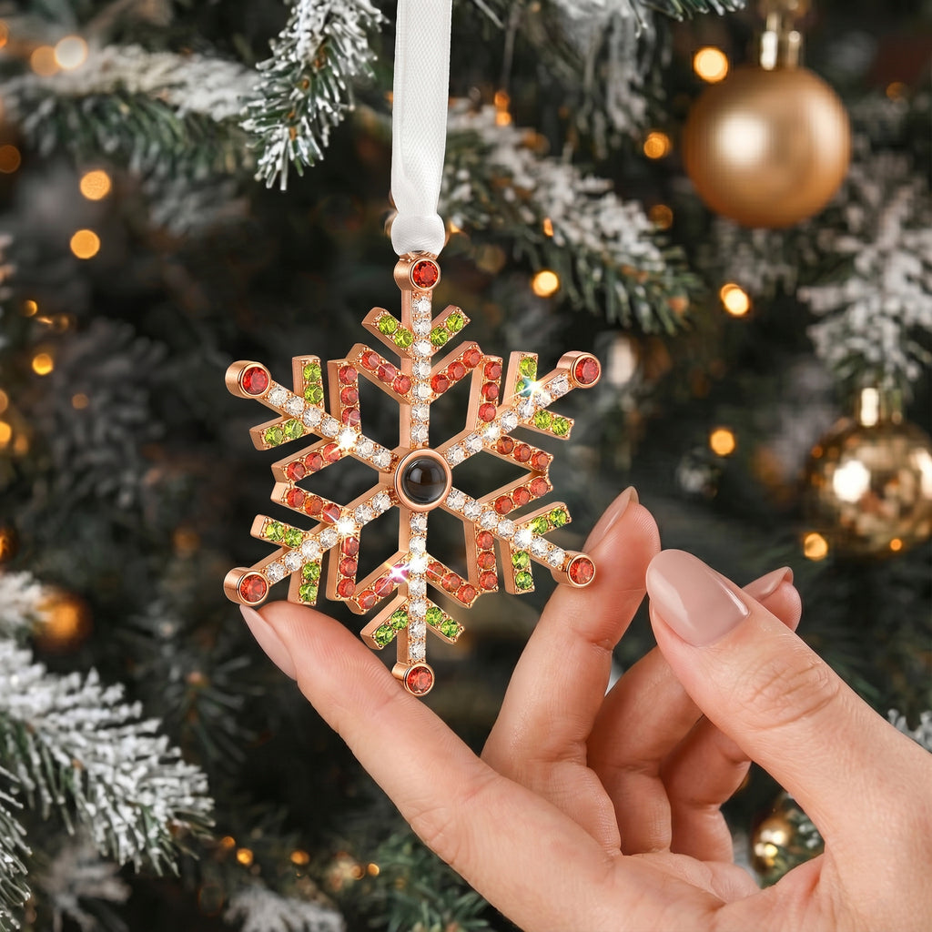 Colorful Rhinestone Snowflake Photo Projection Christmas Ornament