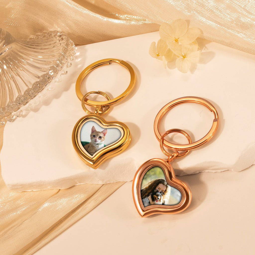 Sideways Heart Photo Locket Pet Memorial Keychain