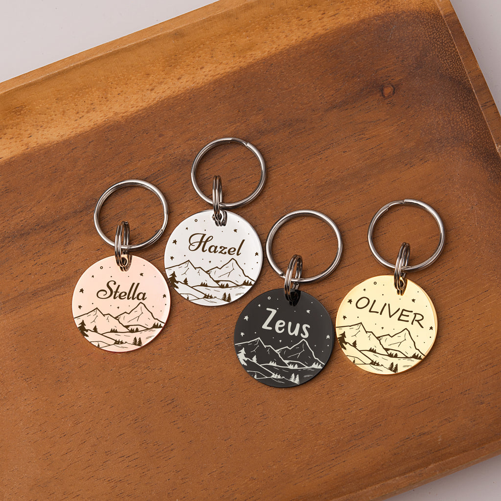 Mountain Starry Sky Round Pet ID Dog Tag