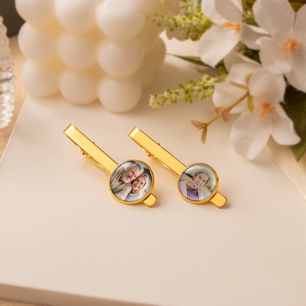 Round Wedding Tie Clip with Glass Dome Cab
