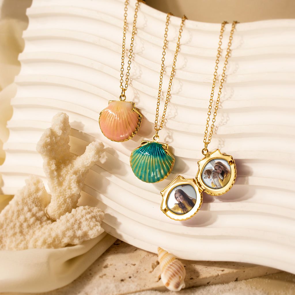 Custom Seashell Photo Locket Necklace