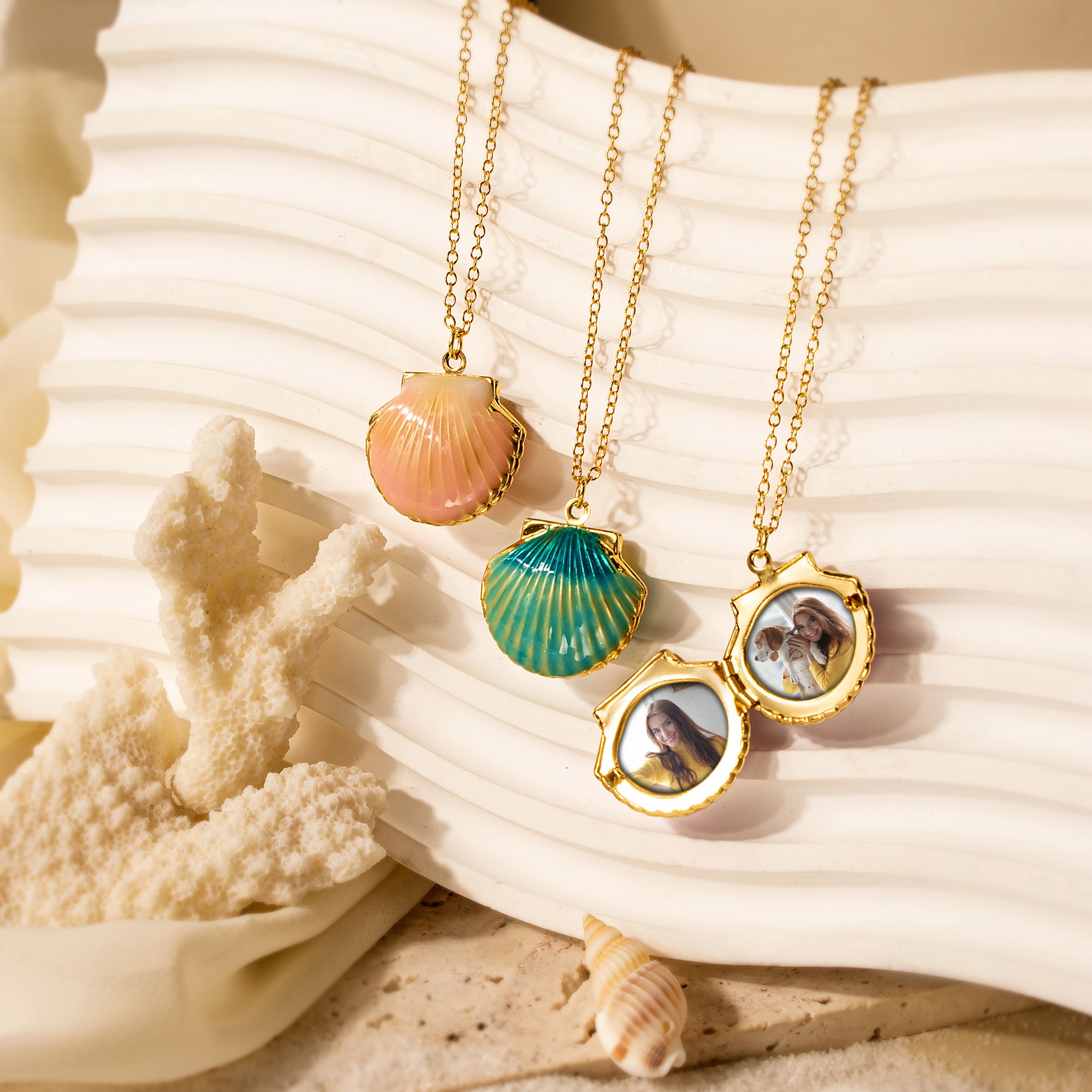 Custom Seashell Photo Locket Necklace