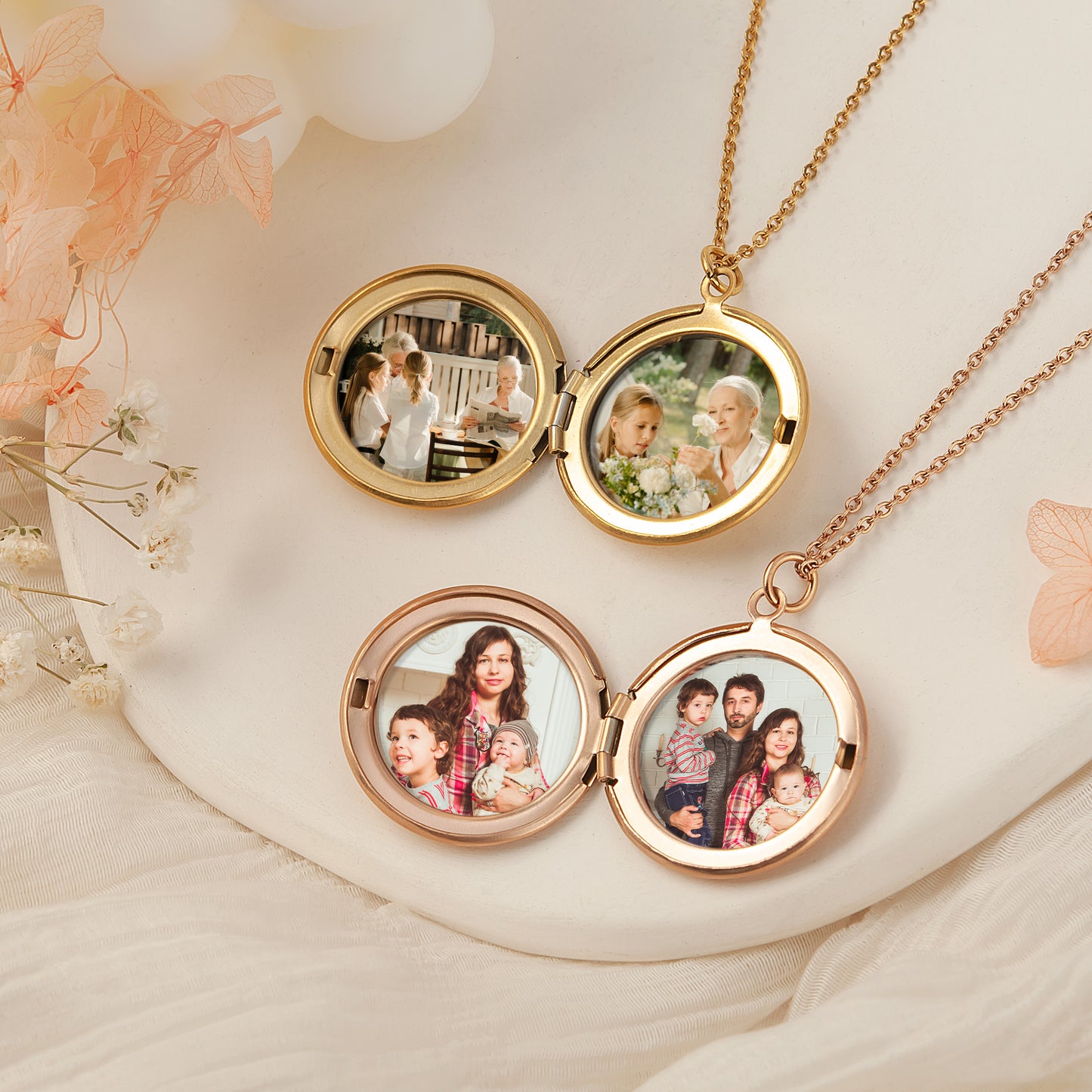 Custom 1-4 Flowers Photo Locket Necklace