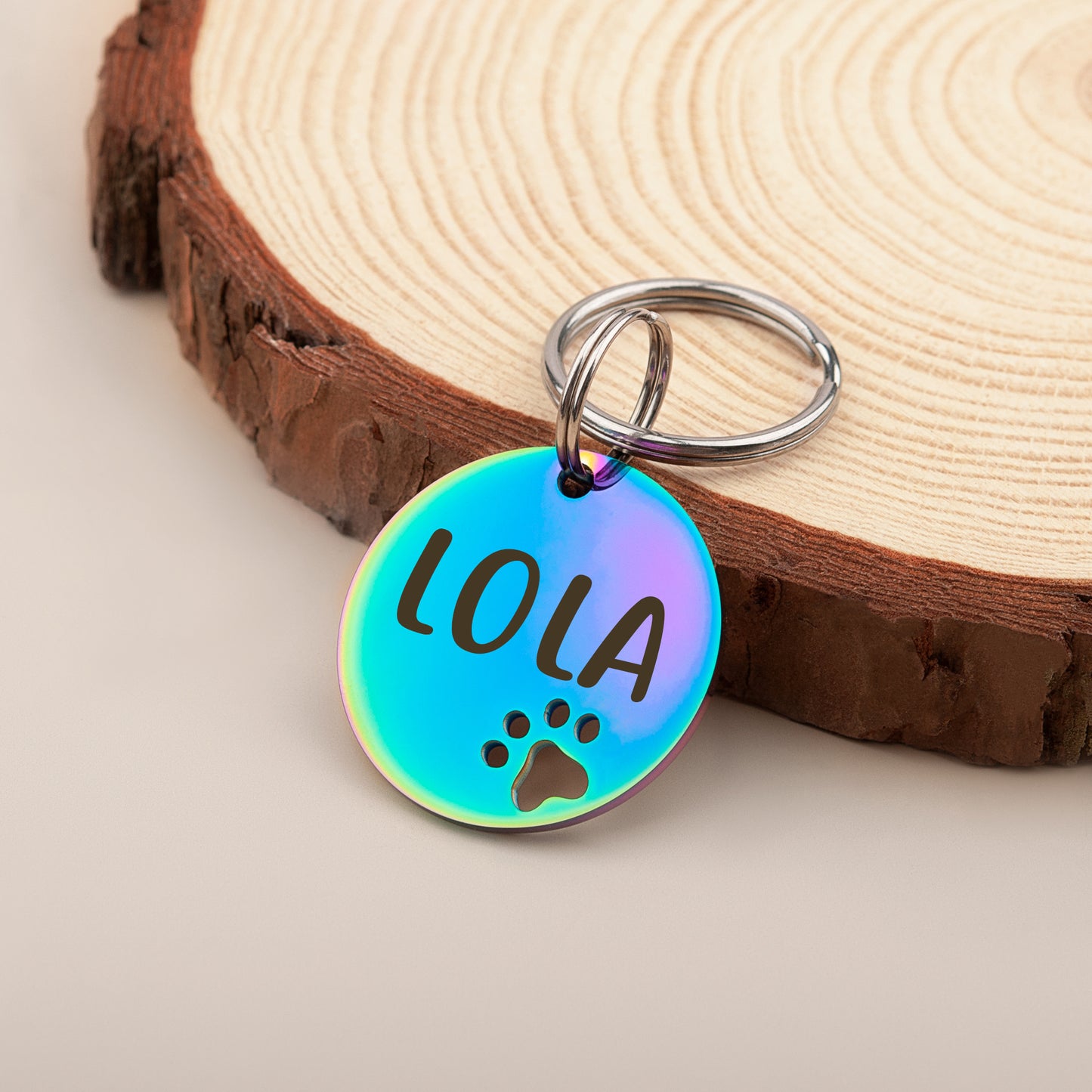 Round Shaped Paw Print Cut-Out Pet ID Dog Tag