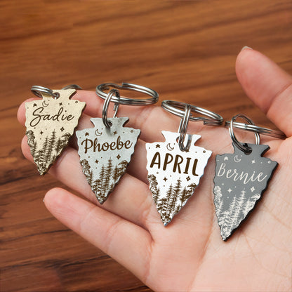 Personalized Arrowhead Shaped Woods and Stars Themed Pet ID Dog Tag