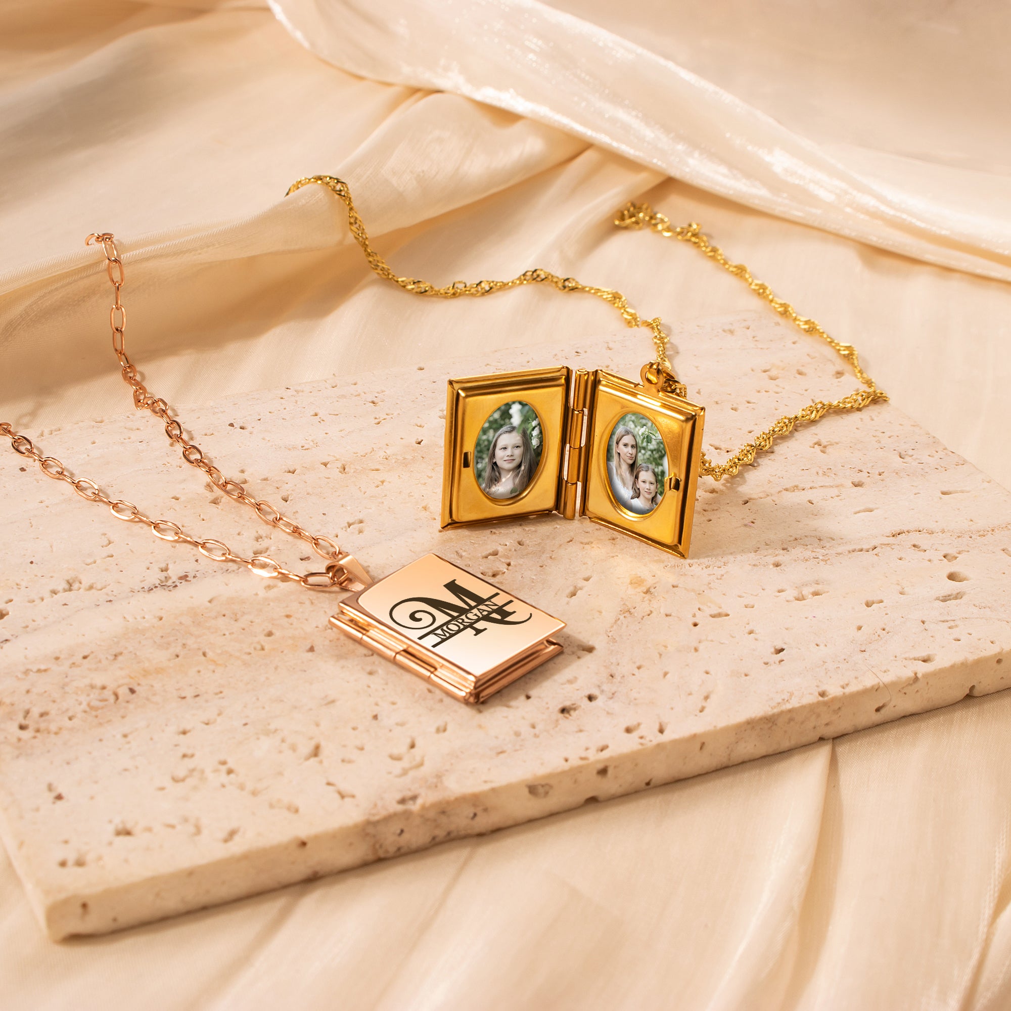 Square Name Photo Locket Necklace