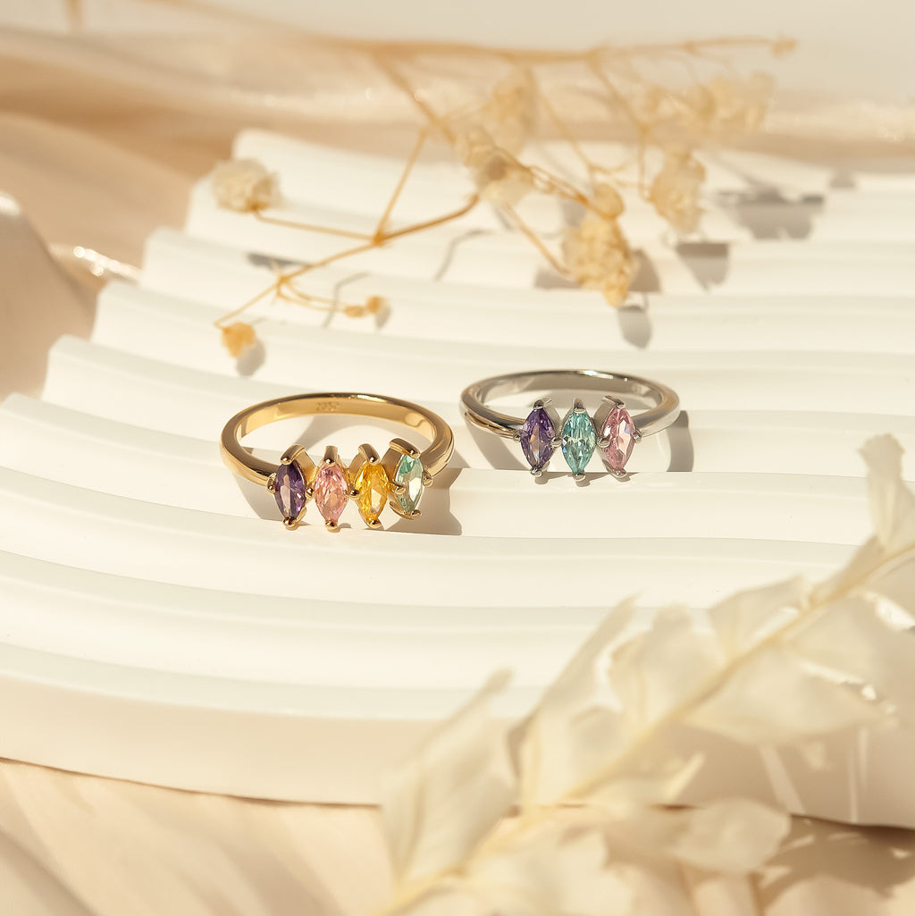 Custom Diamond Shaped Birthstone Ring