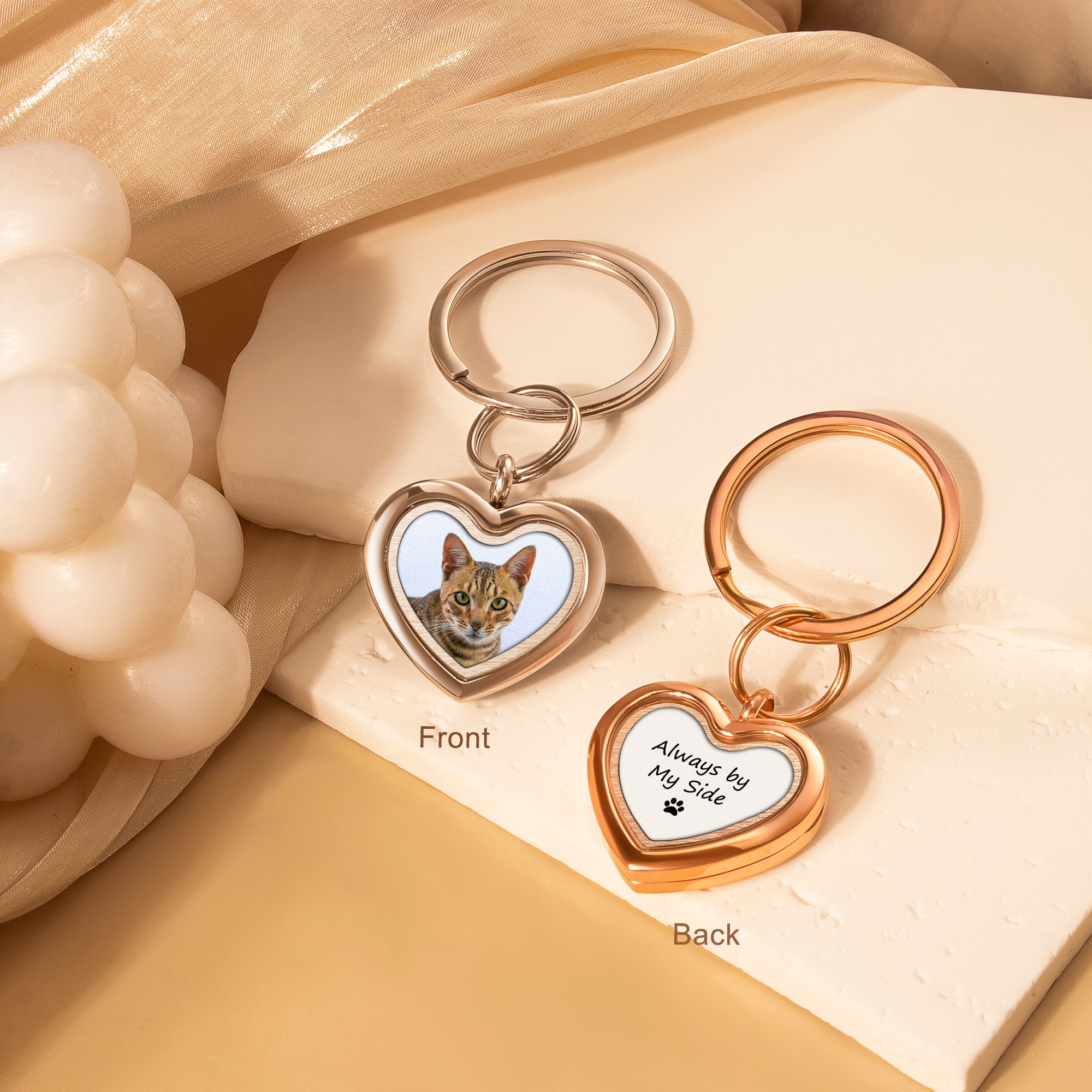 Glass Heart Photo Locket Pet Memorial Keychain