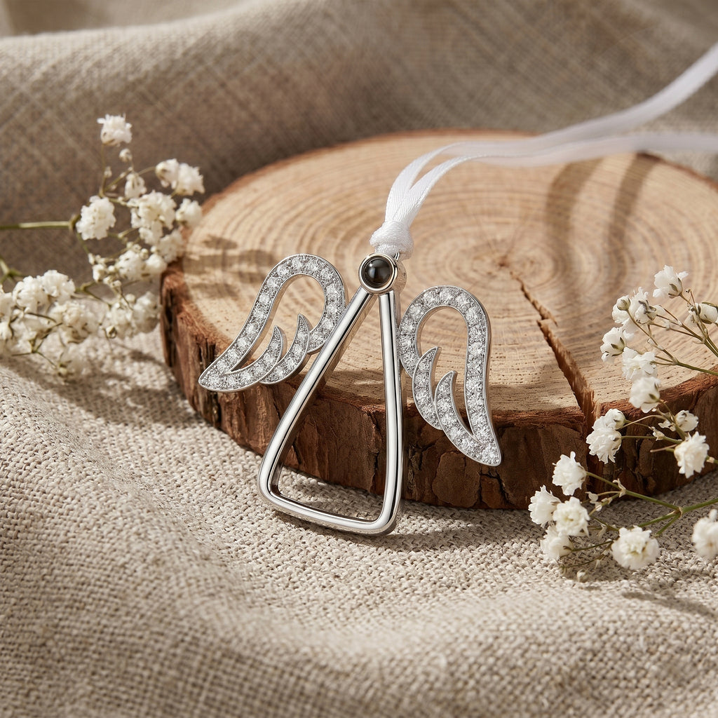 Custom Rhinestone Angel Photo Projection Memorial Ornament