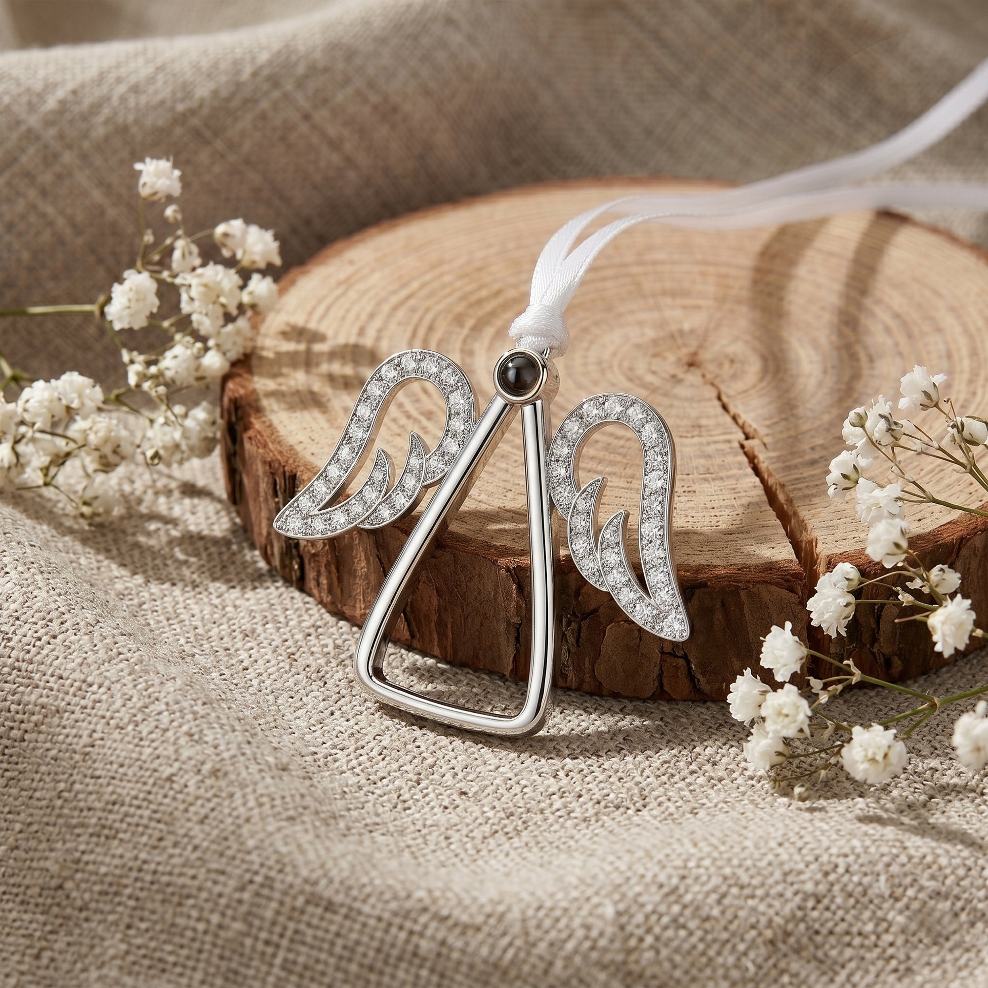 Custom Rhinestone Angel Photo Projection Memorial Ornament