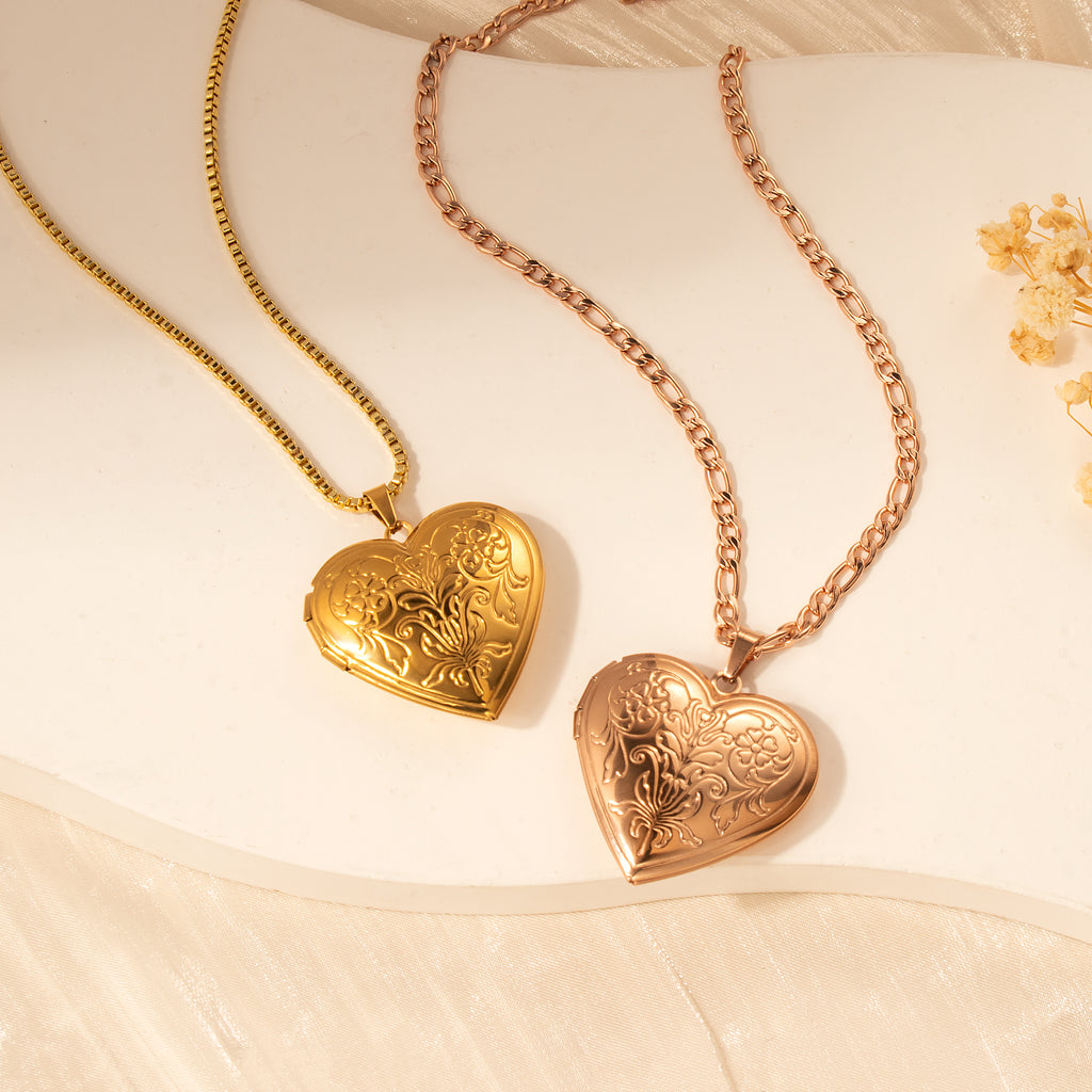 Symmetrical Floral Photo Heart Locket