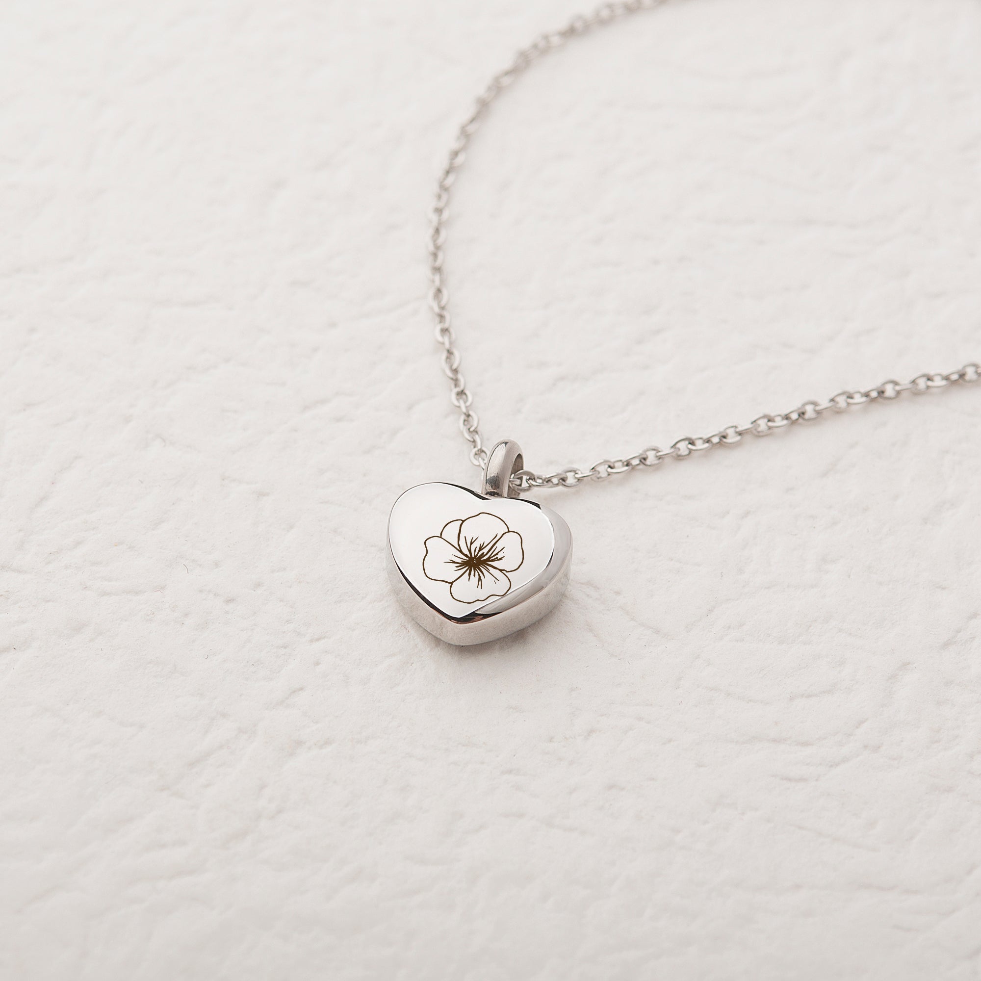 Birth Flower Mini Heart Memorial Necklace