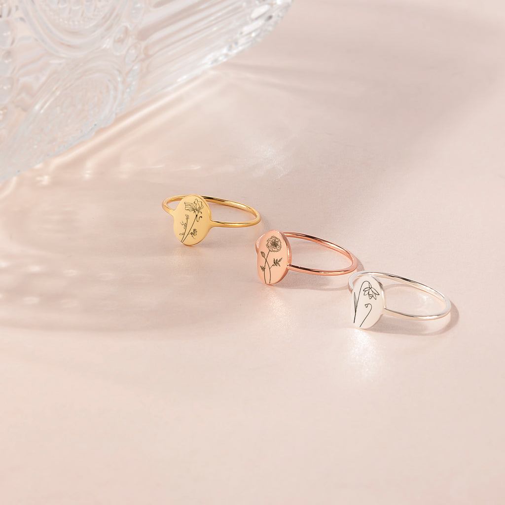 Birth Flower Sterling Silver Ring