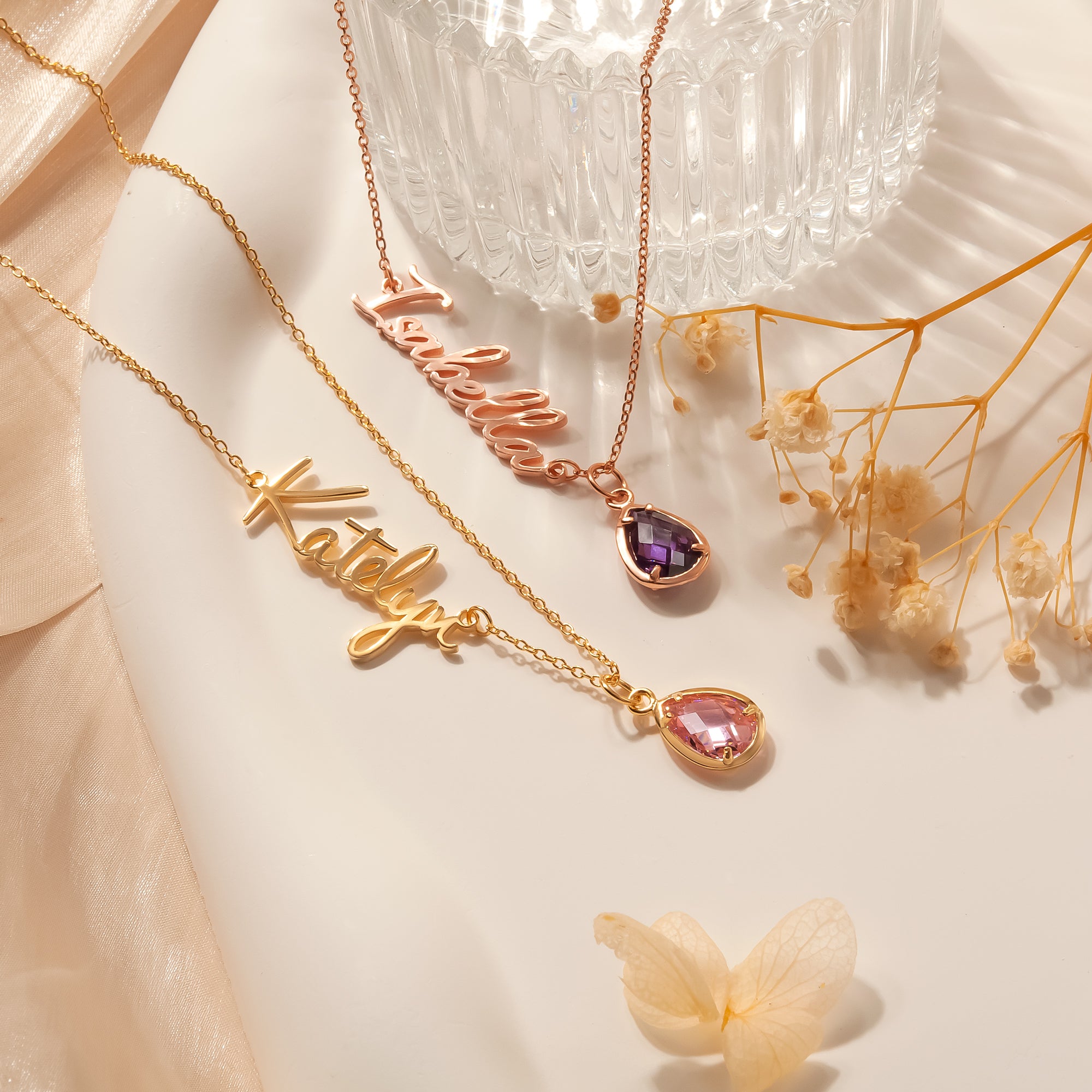 Personalized Name Necklace with Birthstone Charm