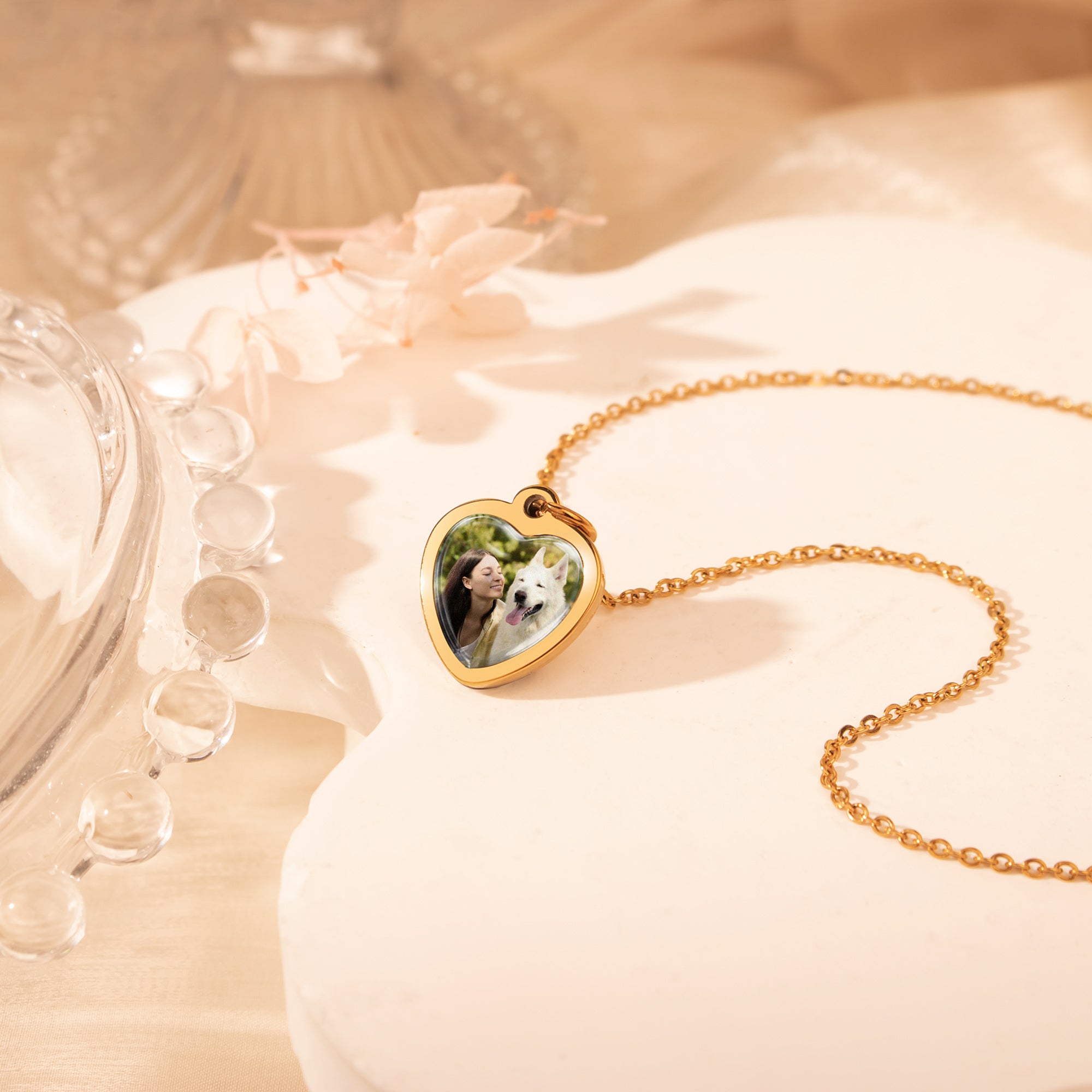 Heart Pet Photo Necklace with Glass Dome Cab