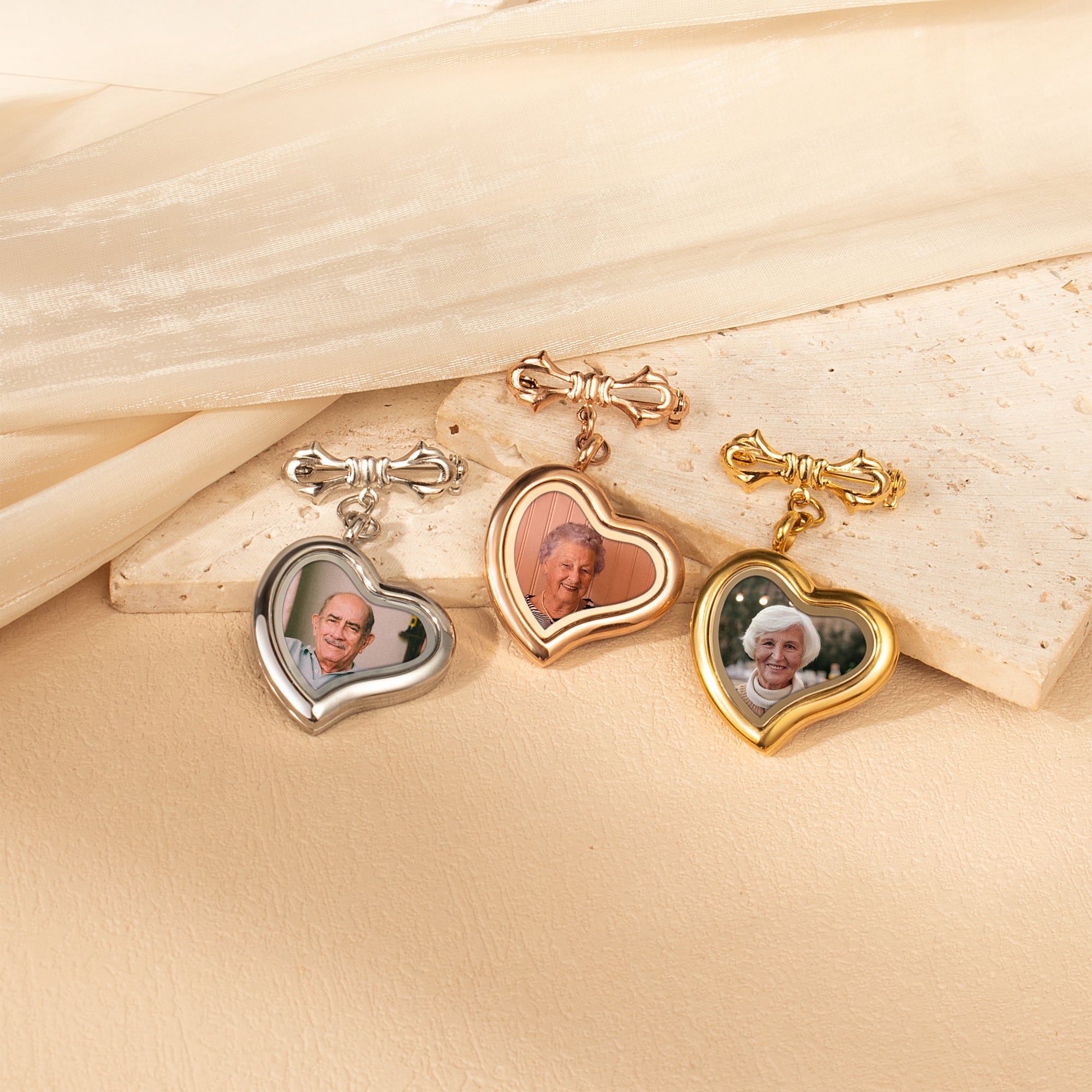 Glass Sideways Heart Graduation Photo Locket Brooch Pin