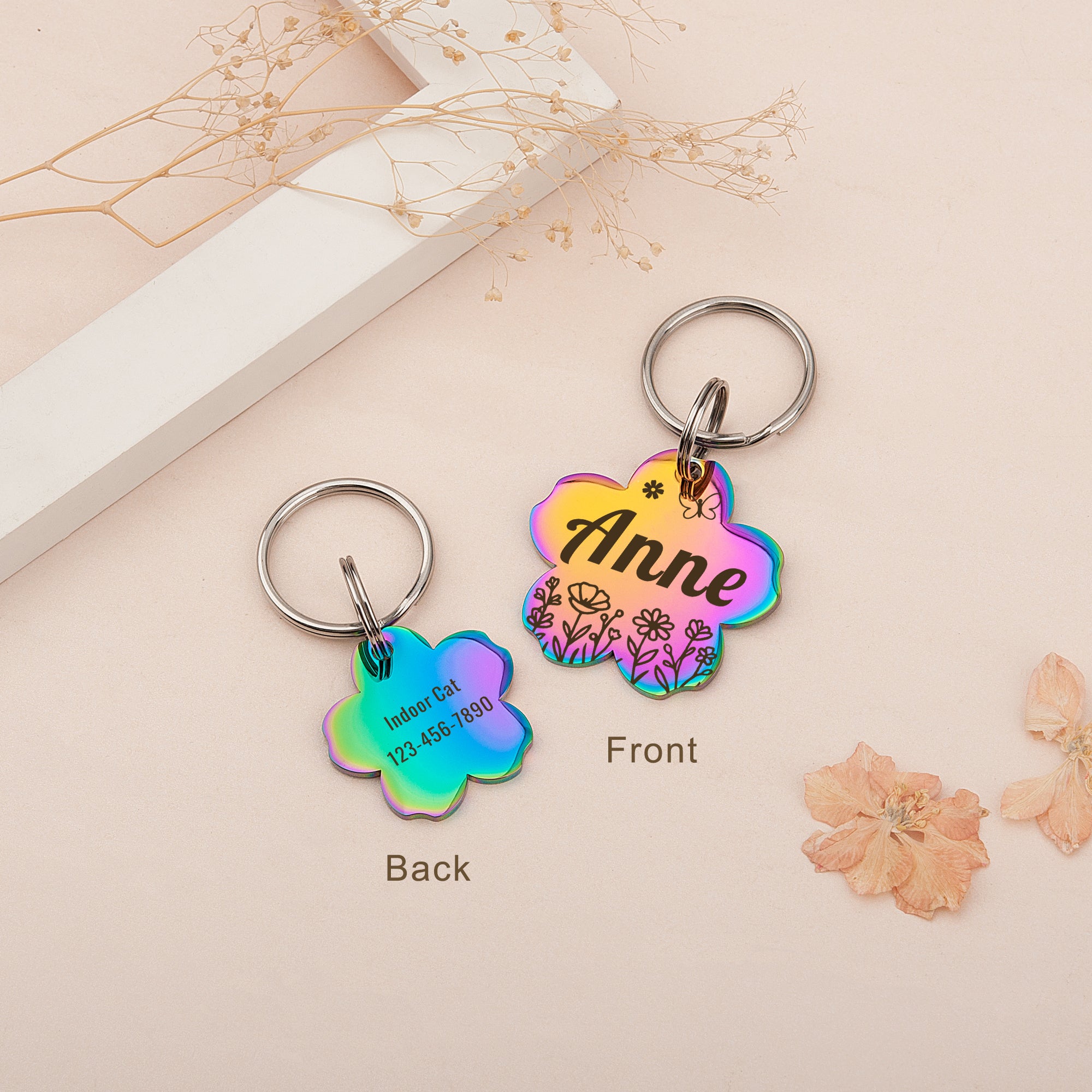 Personalized Cherry Blossom Stainless Steel Pet ID Tag
