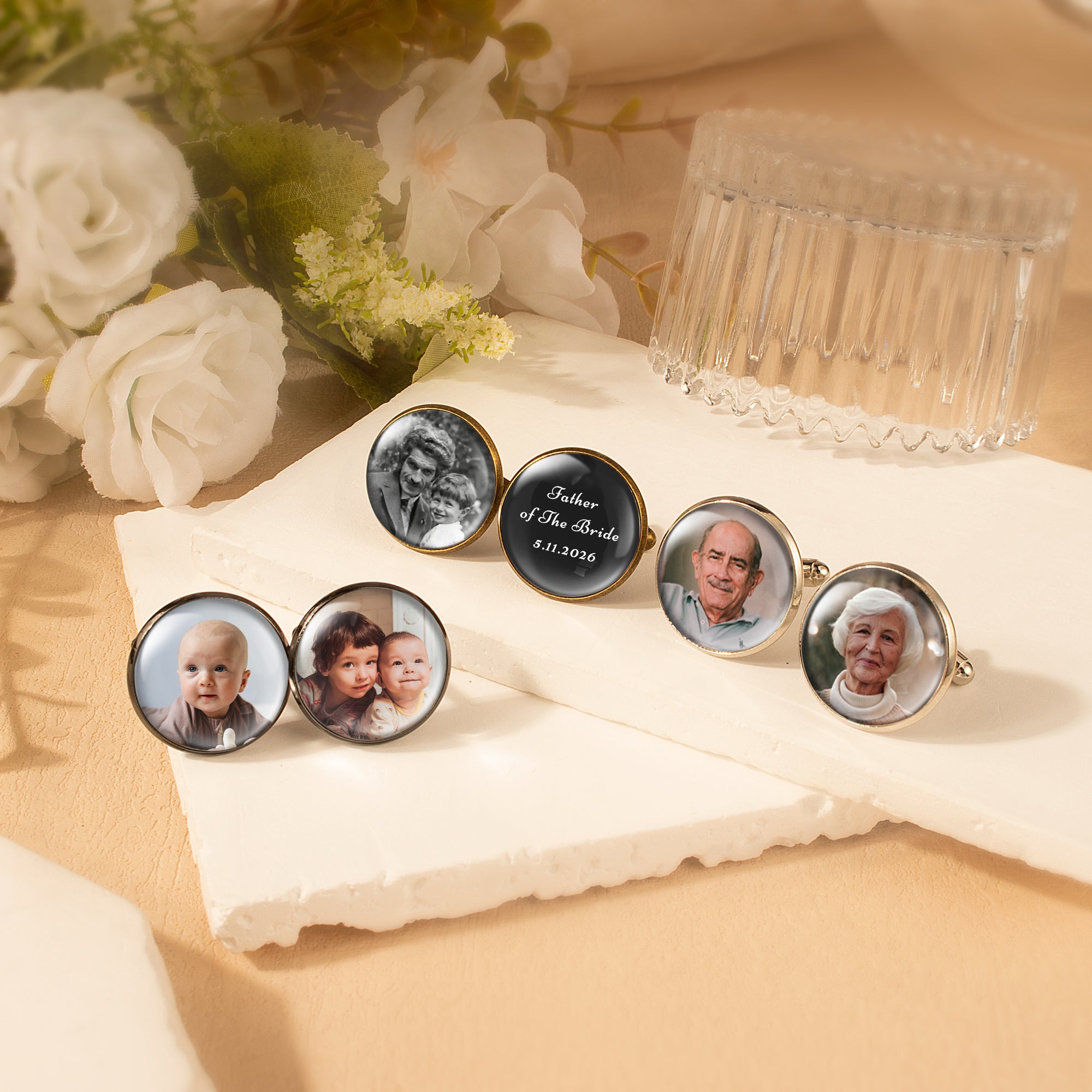Round Photo Cufflinks with Glass Dome Cab