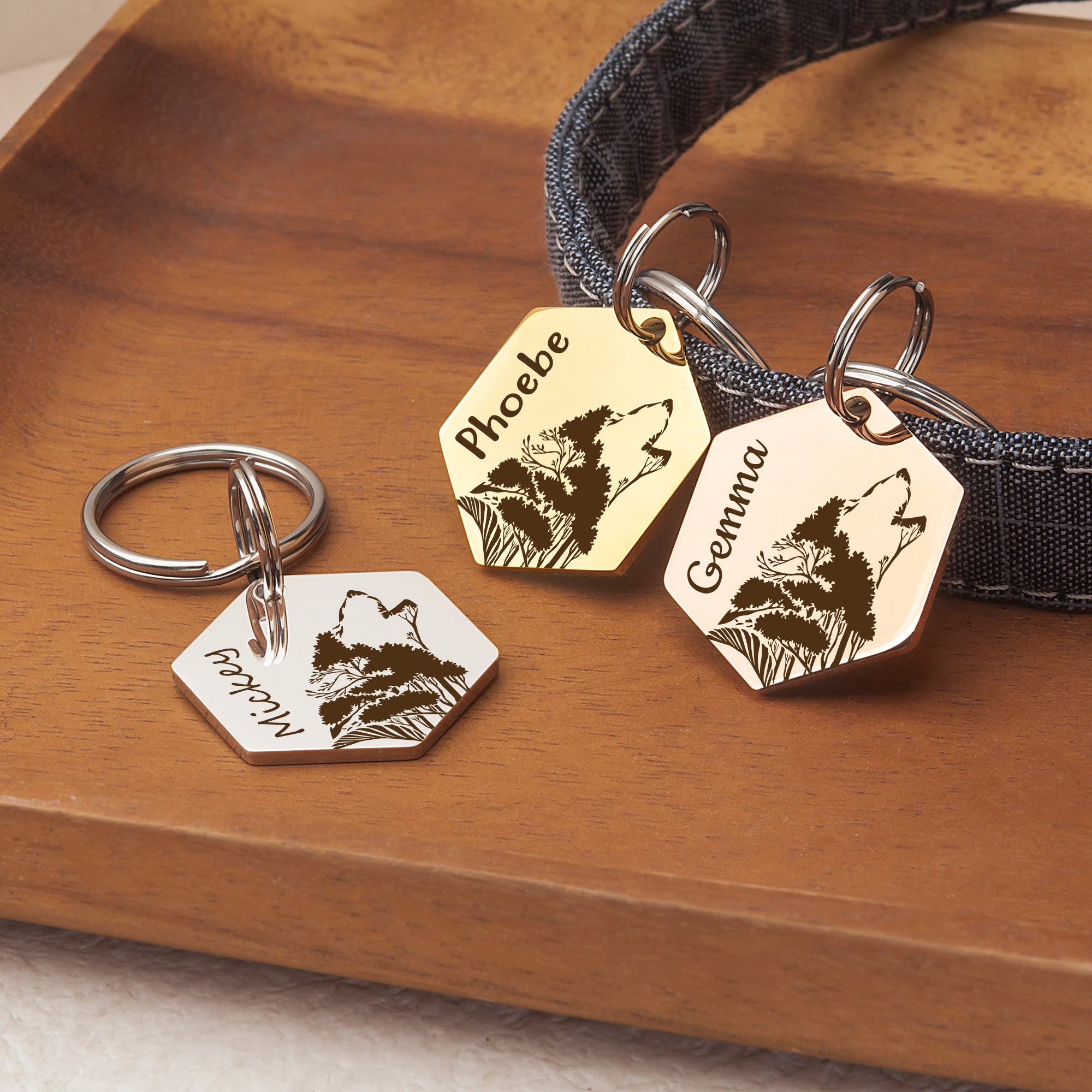 Hexagon Wolf Woods Shaped Pet ID Dog Tag